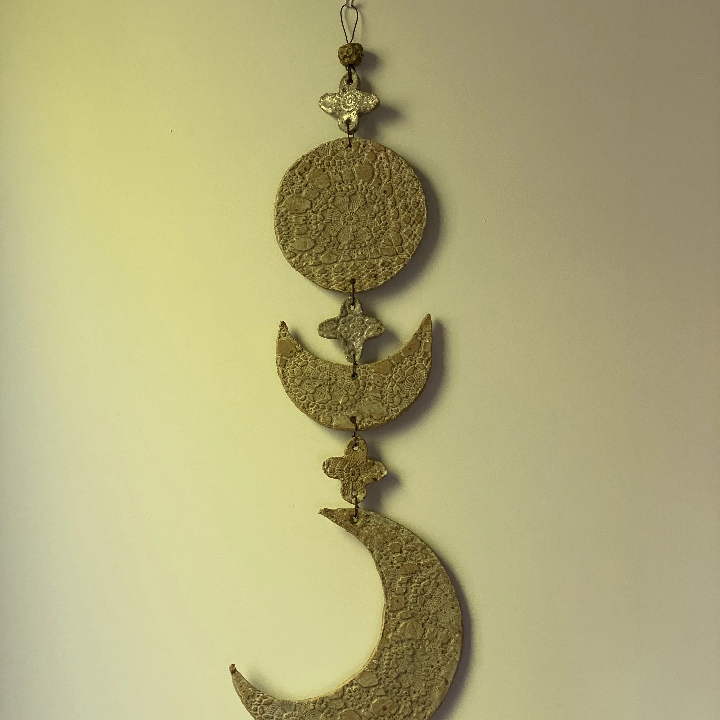 Unearthed Moon Phase Ceramic Wallhanging - Oatmeal and Ash glazes