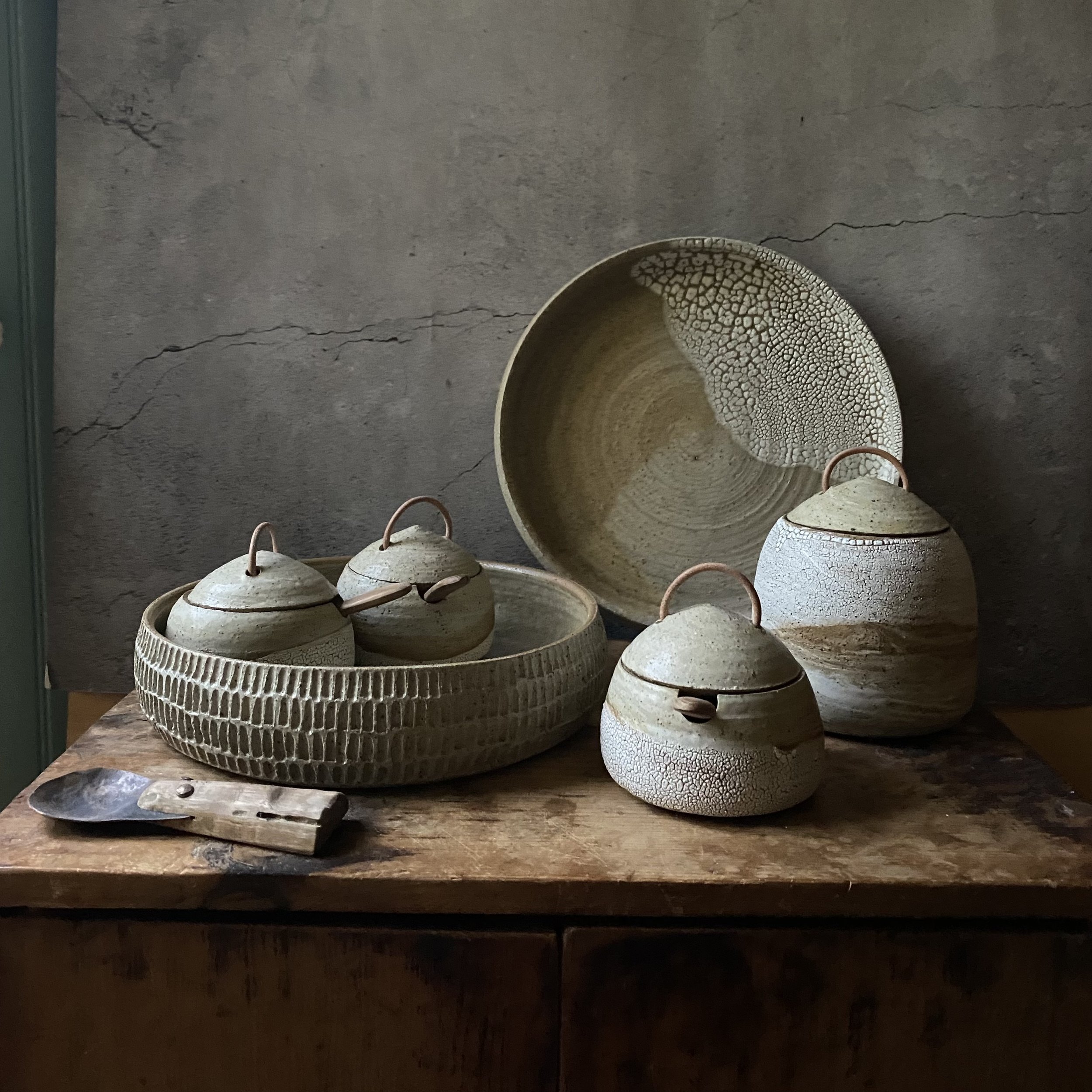 Handmade ceramic Unearthed Pebble Canister set - Earth palette