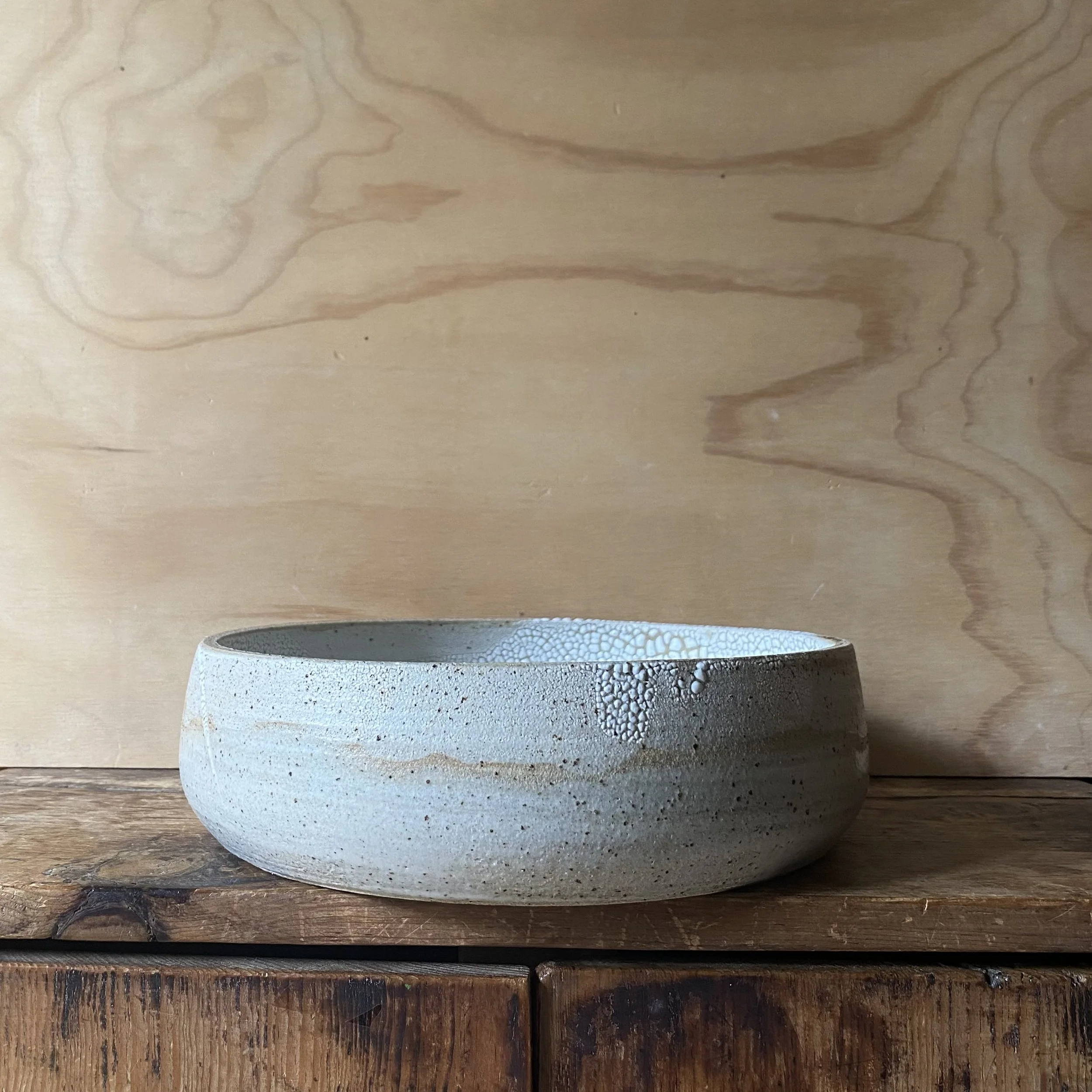 Handmade pottery Unearthed Crescent Bowl - Cracked Earth glaze