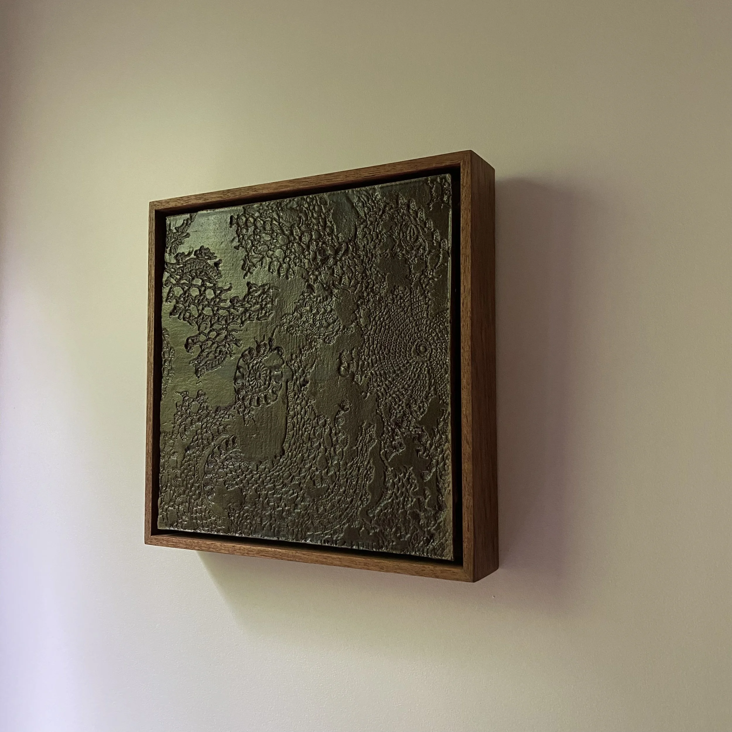 Ceramic Wall Art Textile Plaque Blackwood Frame