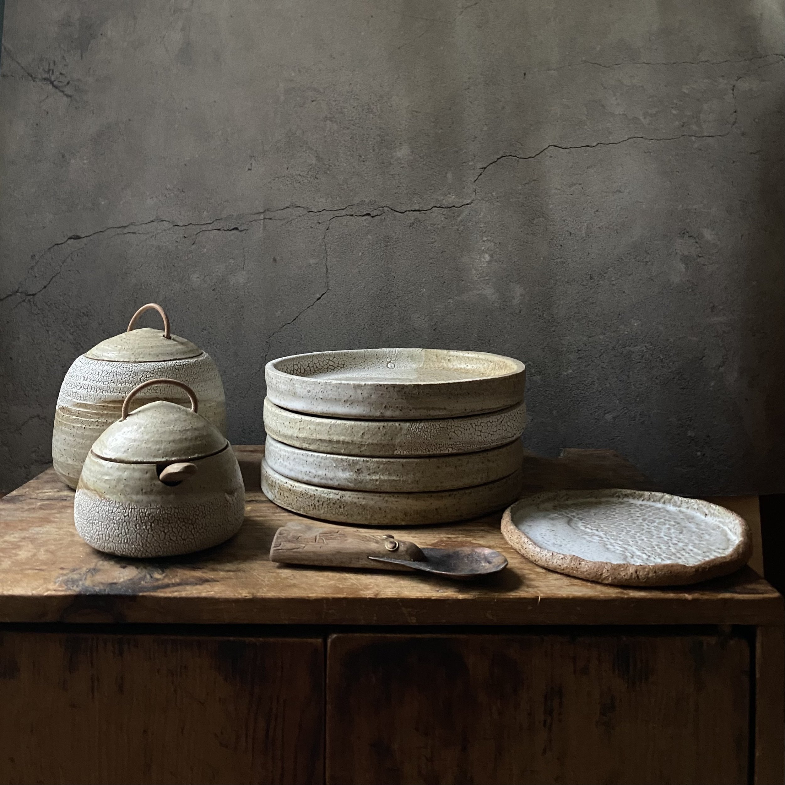 Handmade ceramic Unearthed Pebble Canister set - Earth palette