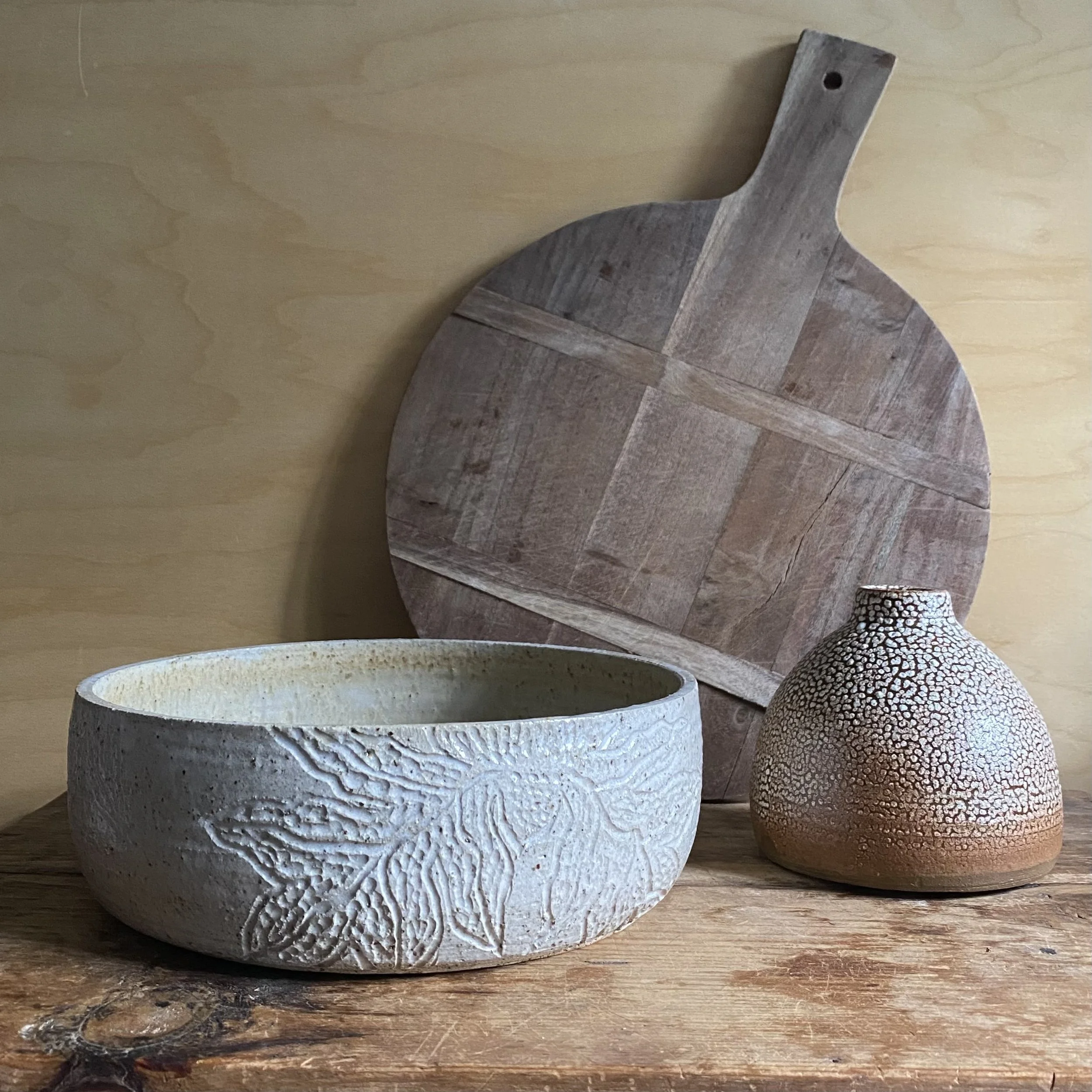 Handcarved Botanical ceramic Bowl