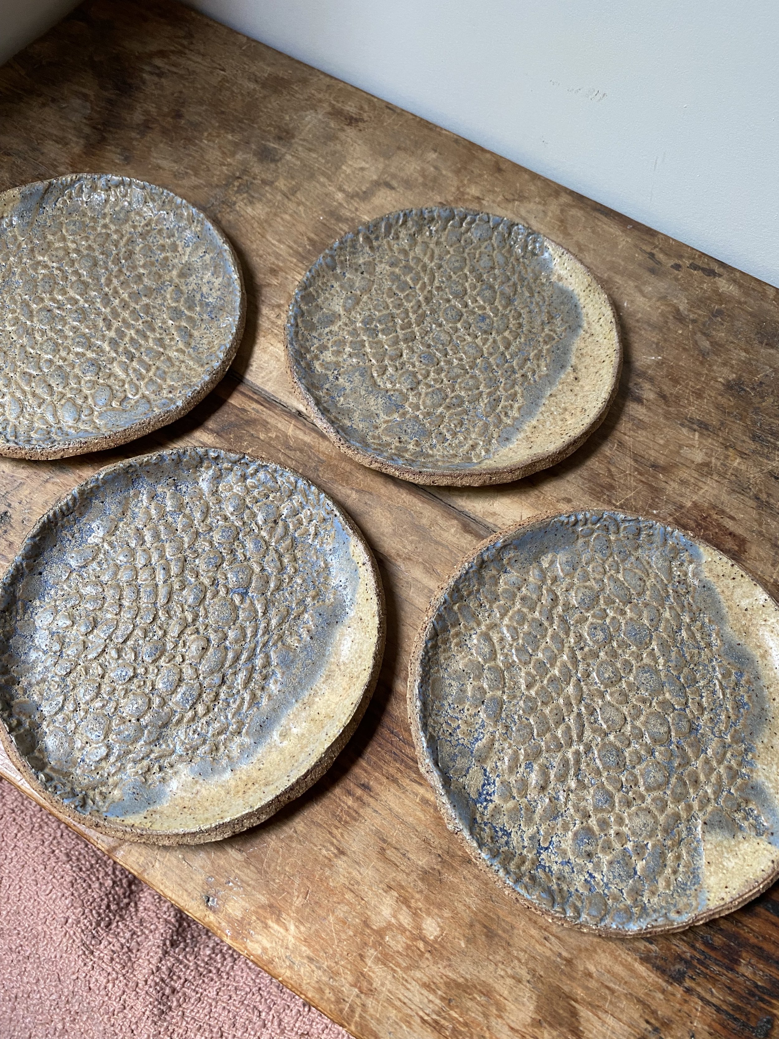 Unearthed Small Textile Cake Plate - Powder Blue glaze