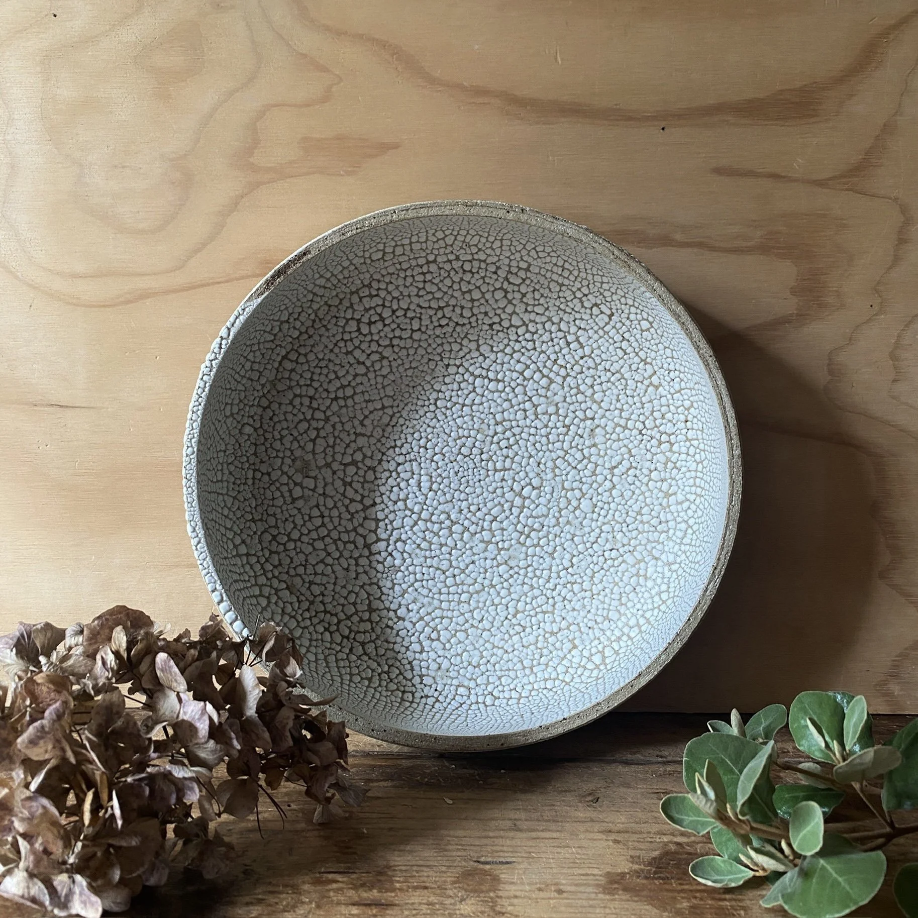 Handmade pottery Unearthed Crescent Bowl - Cracked Earth glaze