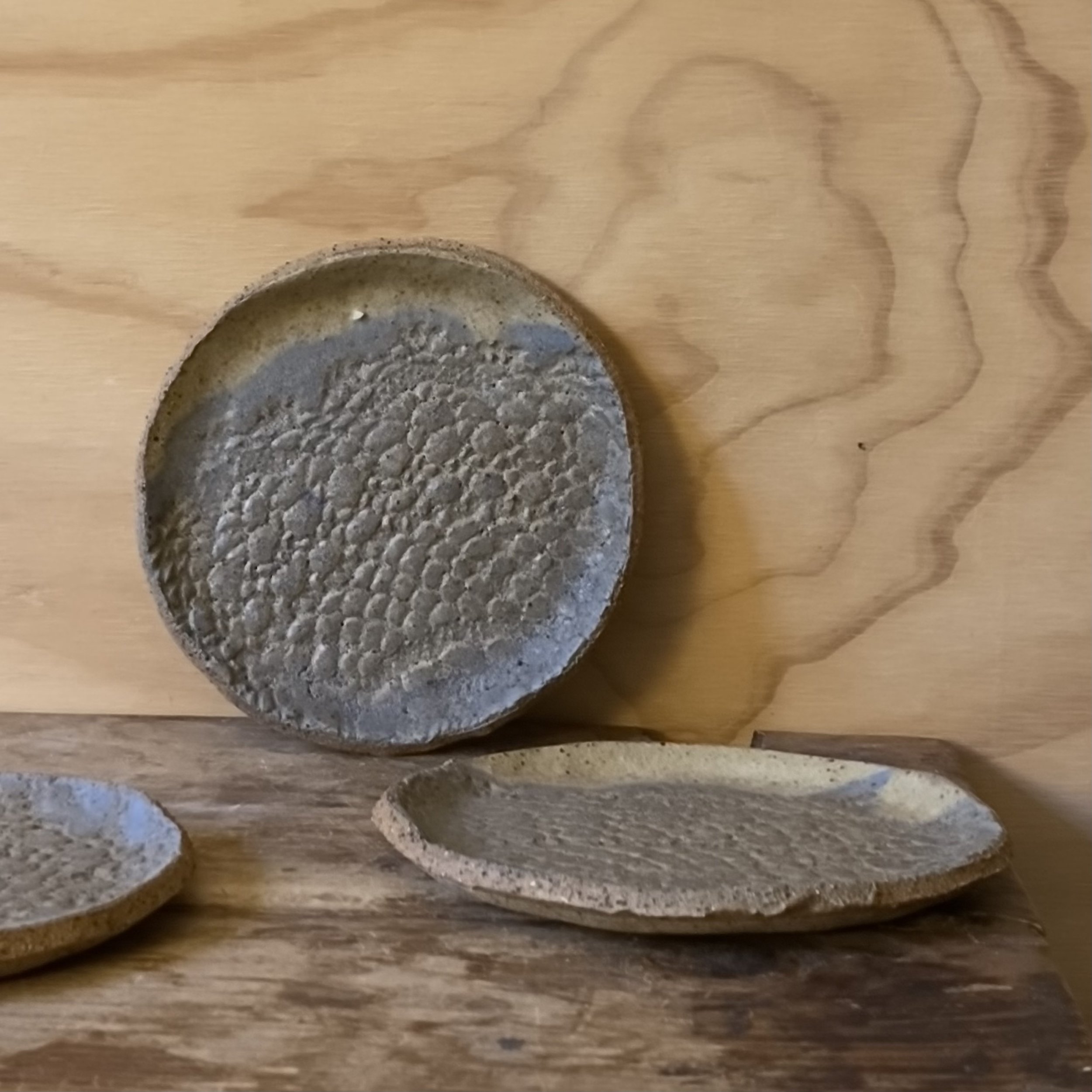 Unearthed Small Textile Cake Plate - Powder Blue glaze