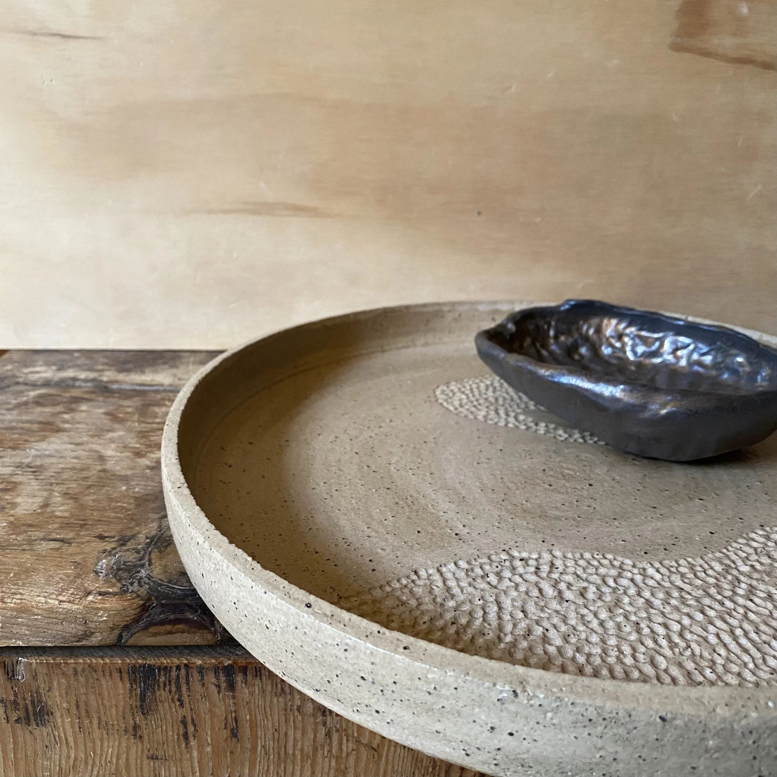 Abalone Shell Dish Platter with Bronze Dish and new Sandy base glaze