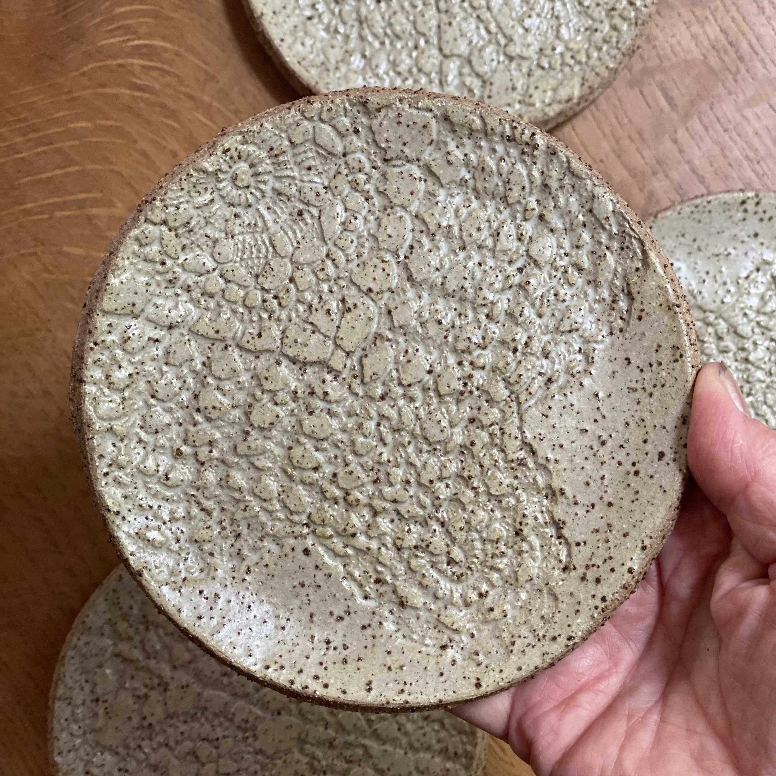 Unearthed Small Textile Cake plate - Ash glaze