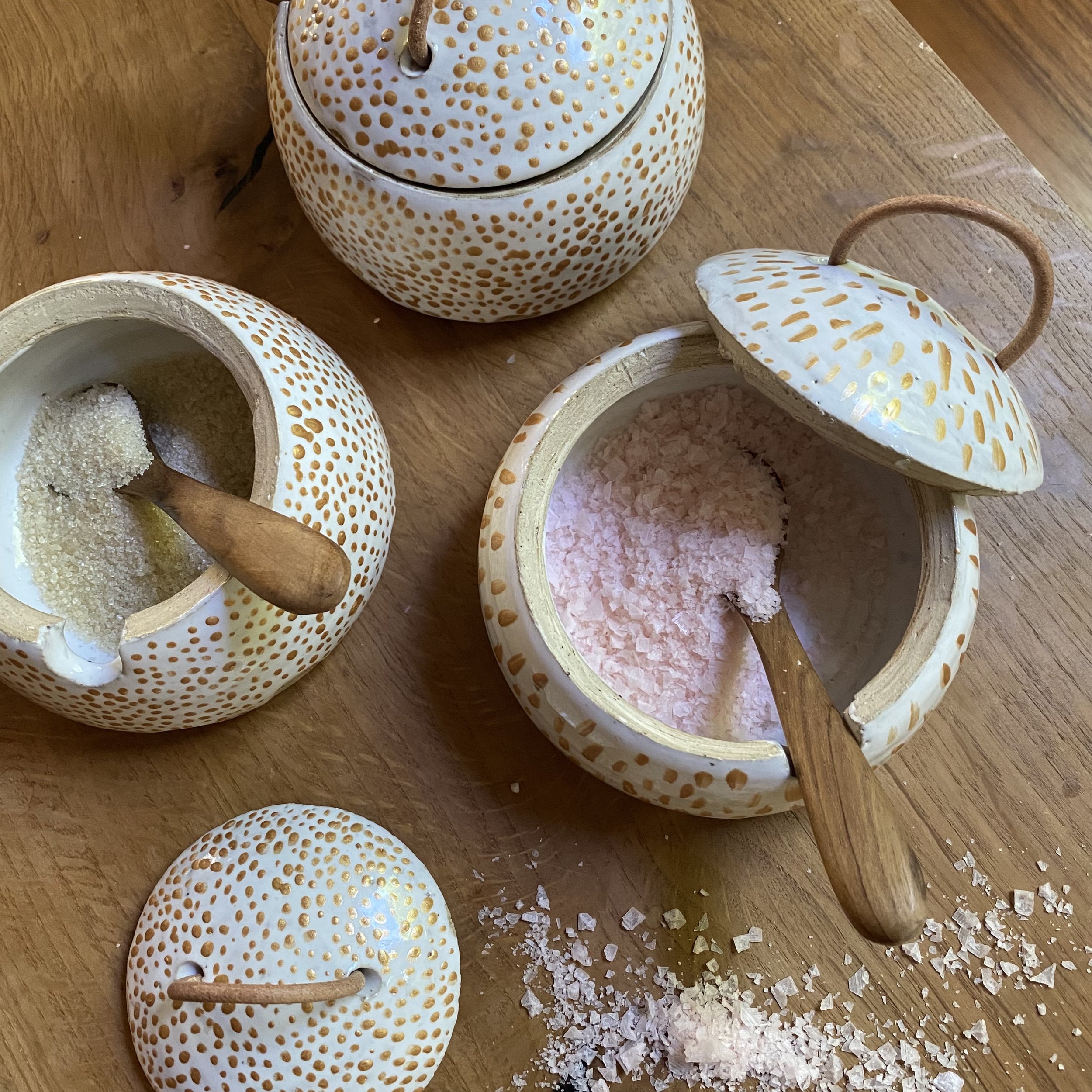 Handmade ceramic salt and sugar vessels