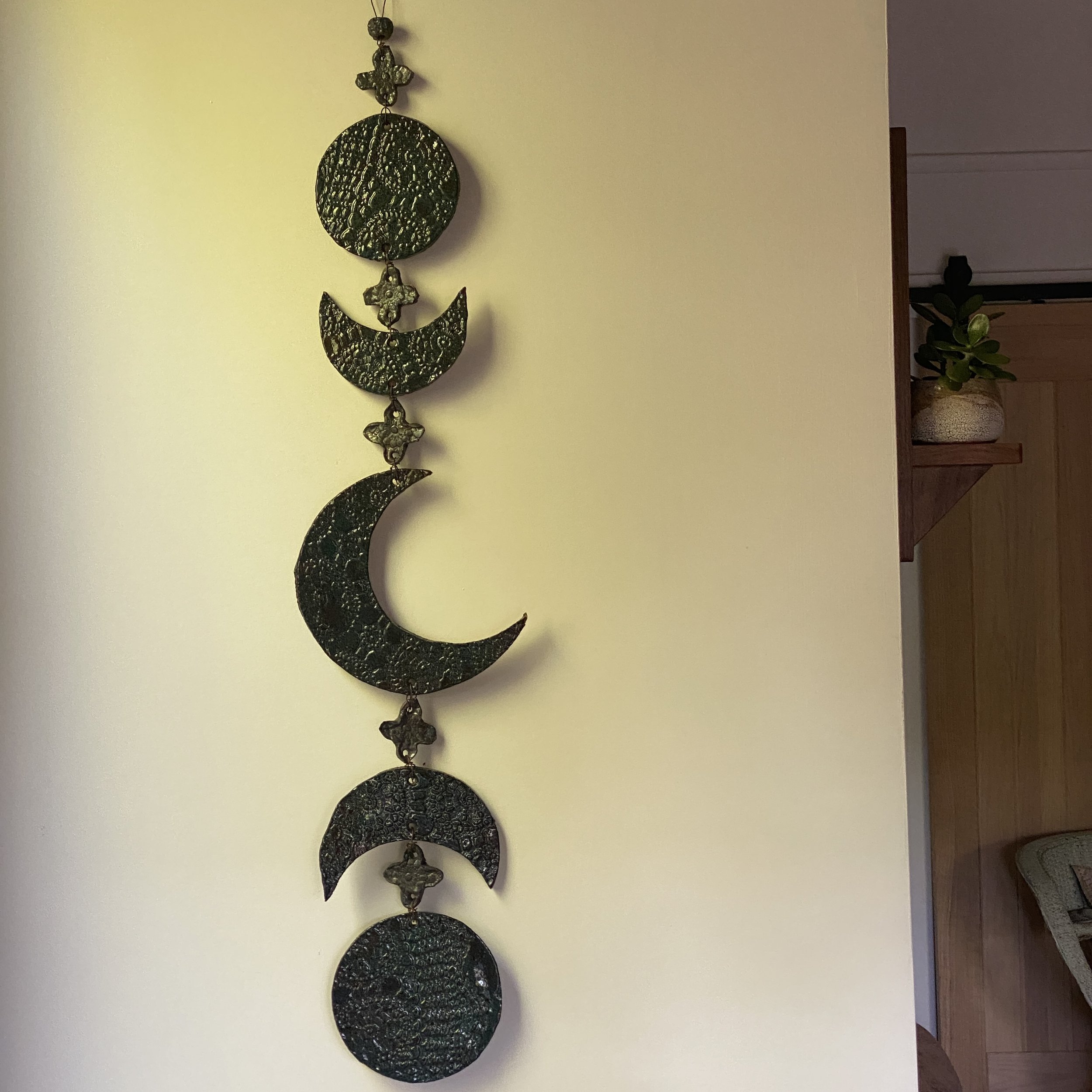 Dark Sea coloured glaze handmade Moon hanging