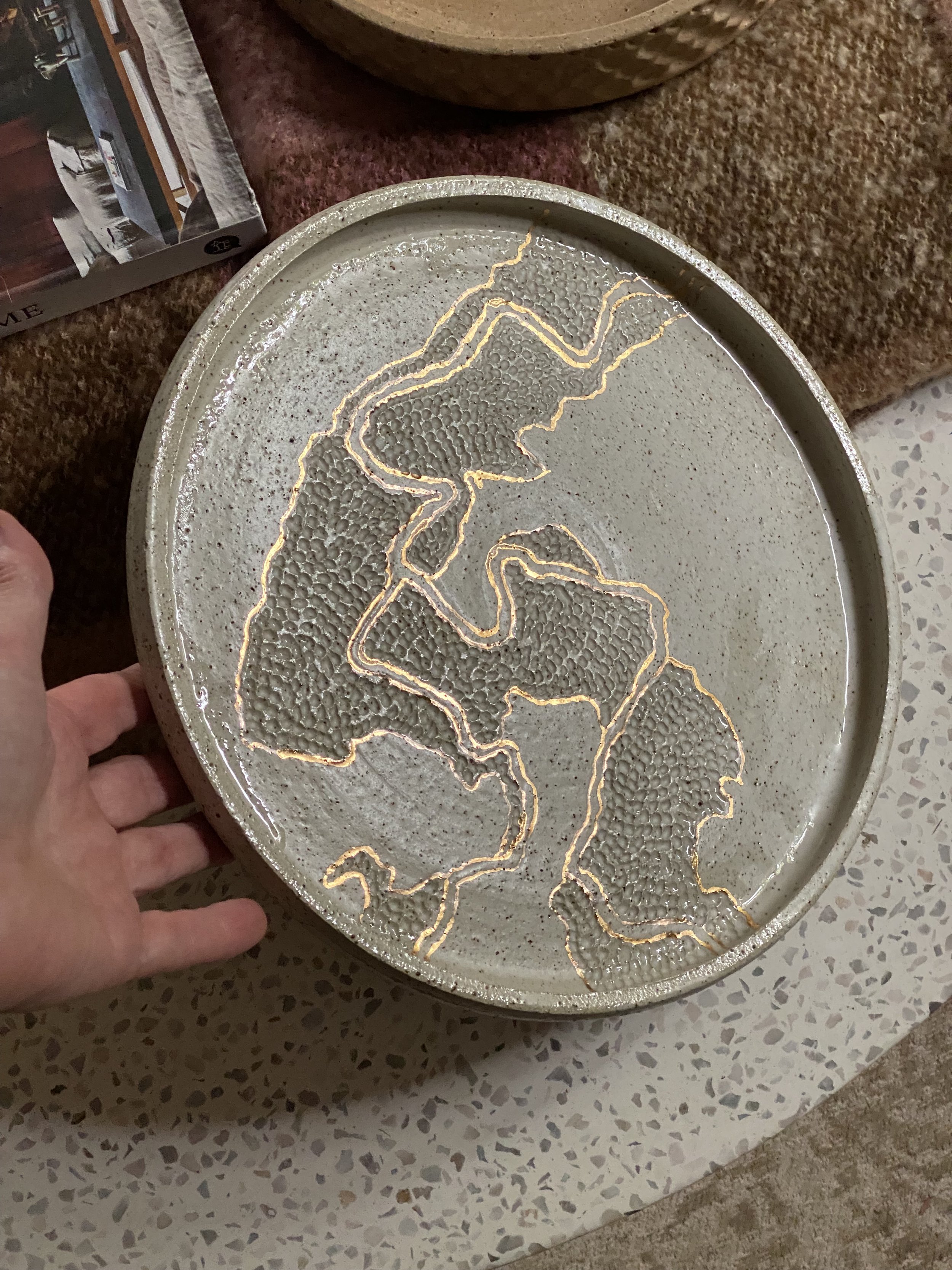 Unique handmade Topography platter - Gold seams - Echuca