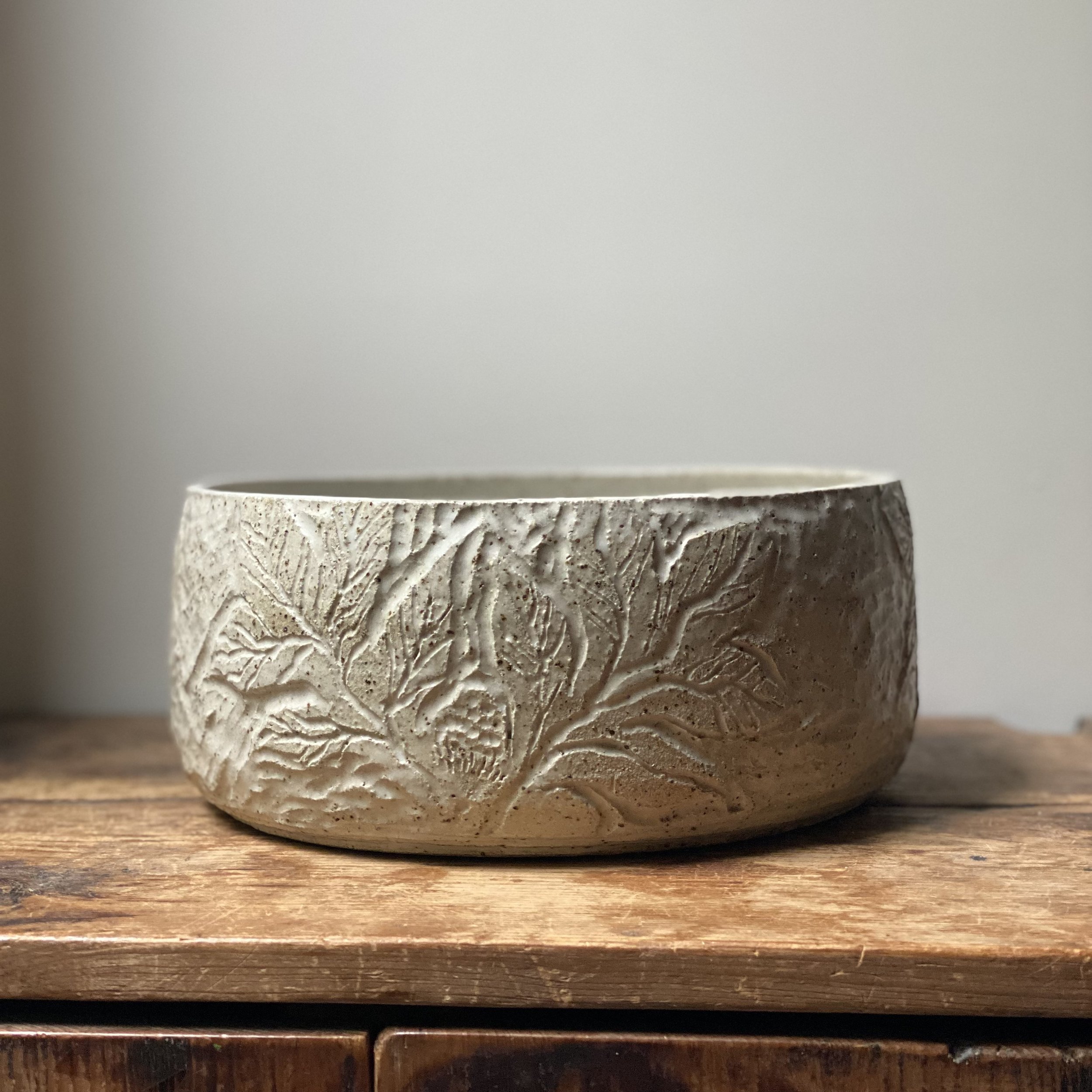 Handmade Unearthed ceramic Botanical salad bowl.