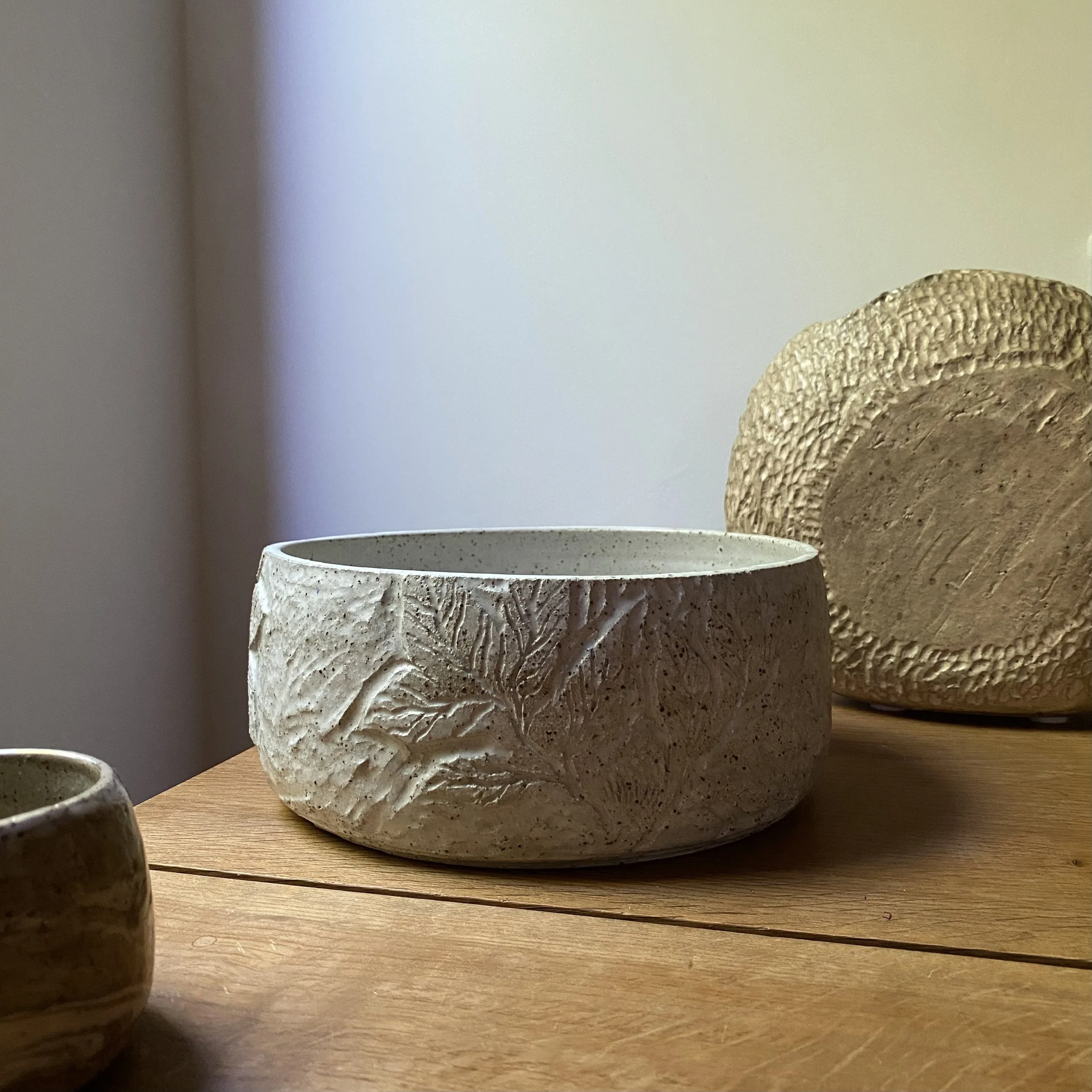 Handmade Unearthed ceramic Botanical salad bowl.