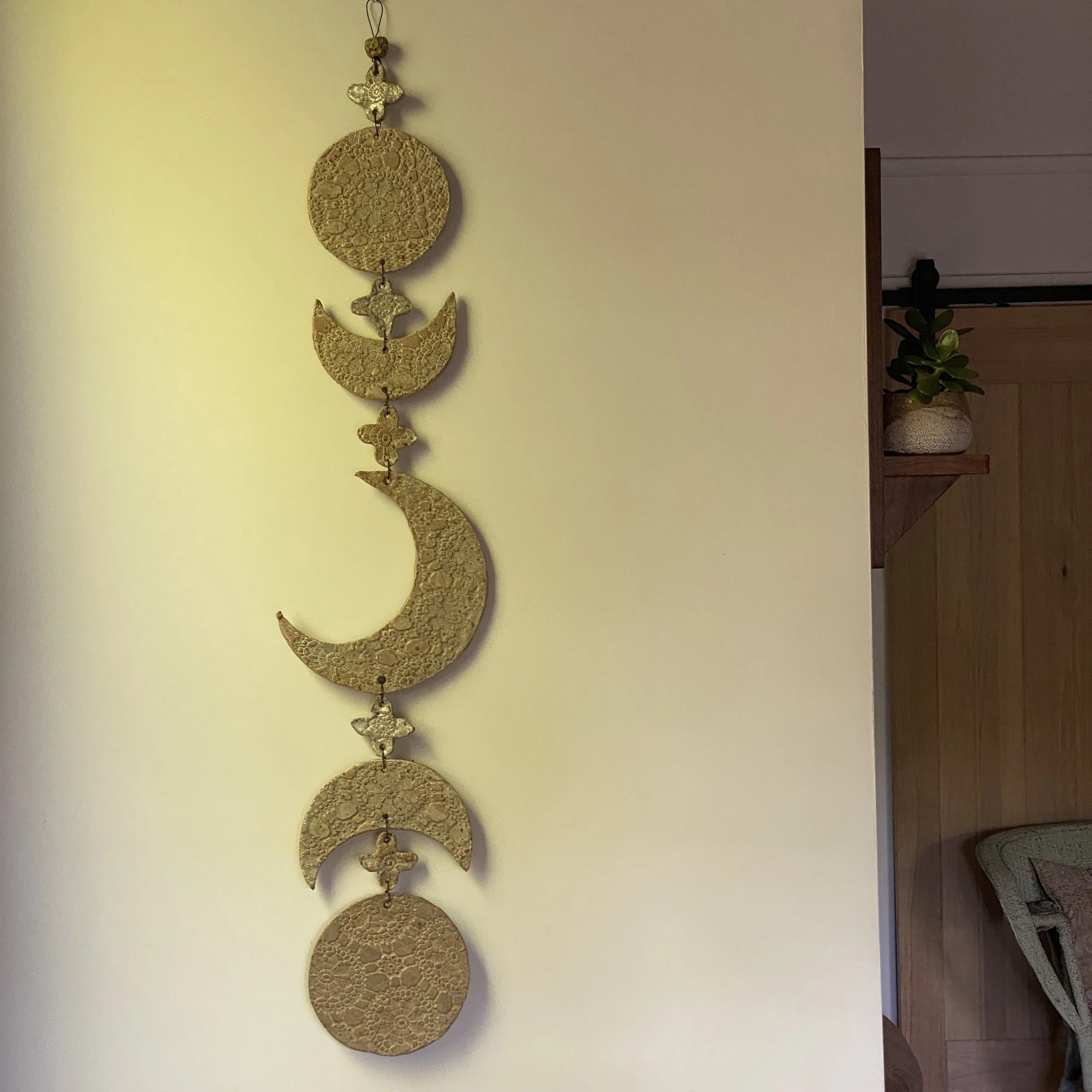 Moon Phase Wall Hanging -  Oatmeal and Ash glazes