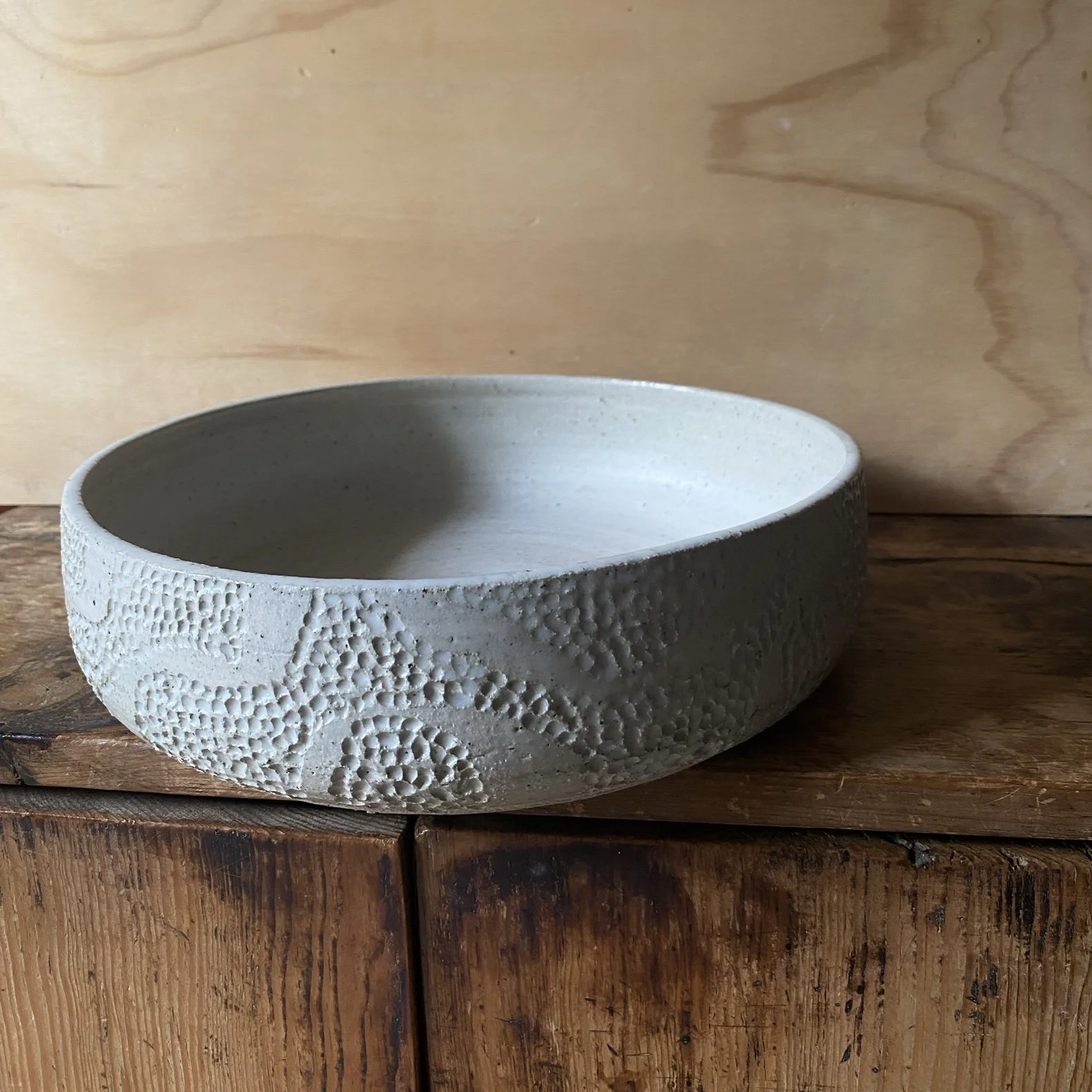 Unearthed Typography Shallow Bowl - Ash glaze