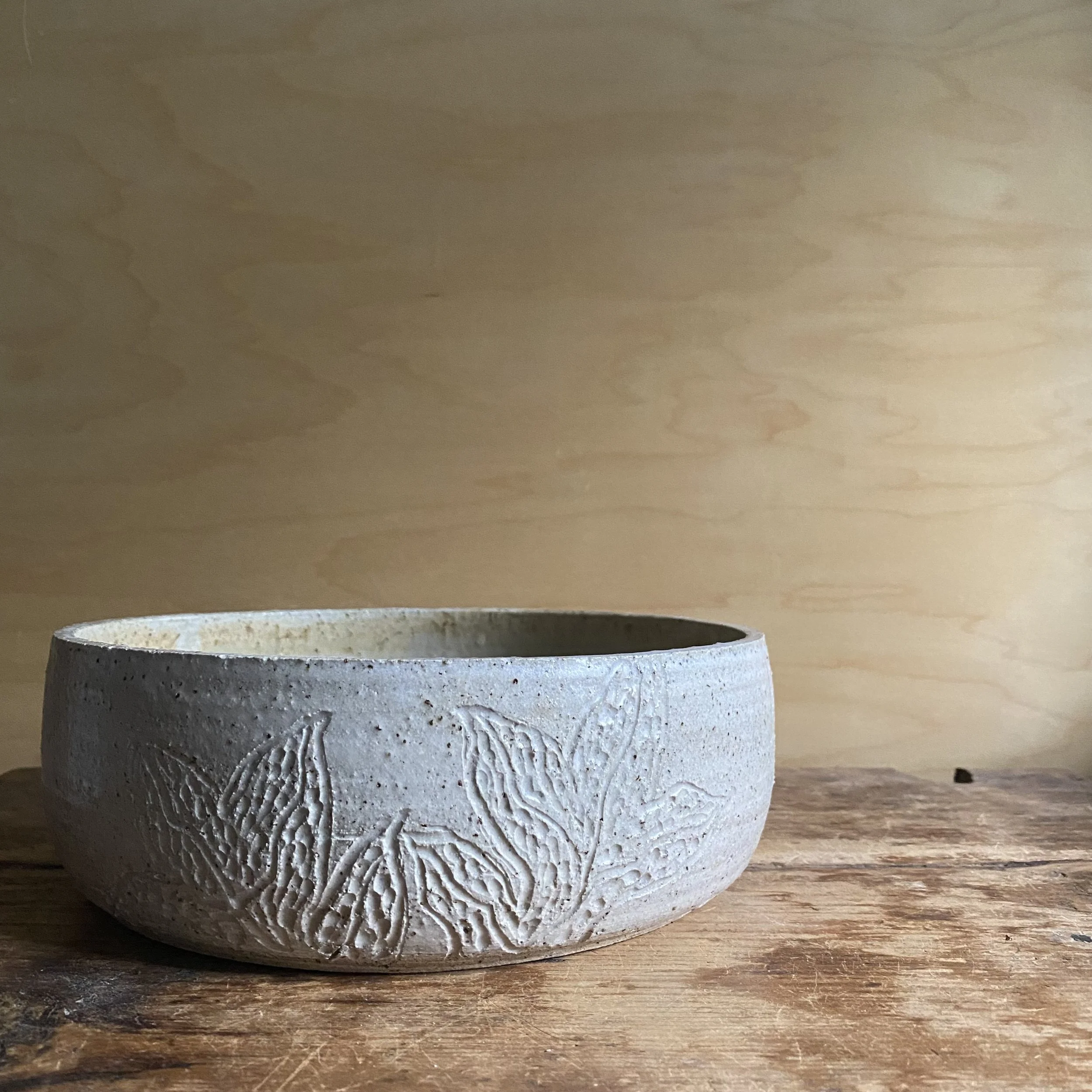 Handcarved Botanical ceramic Bowl
