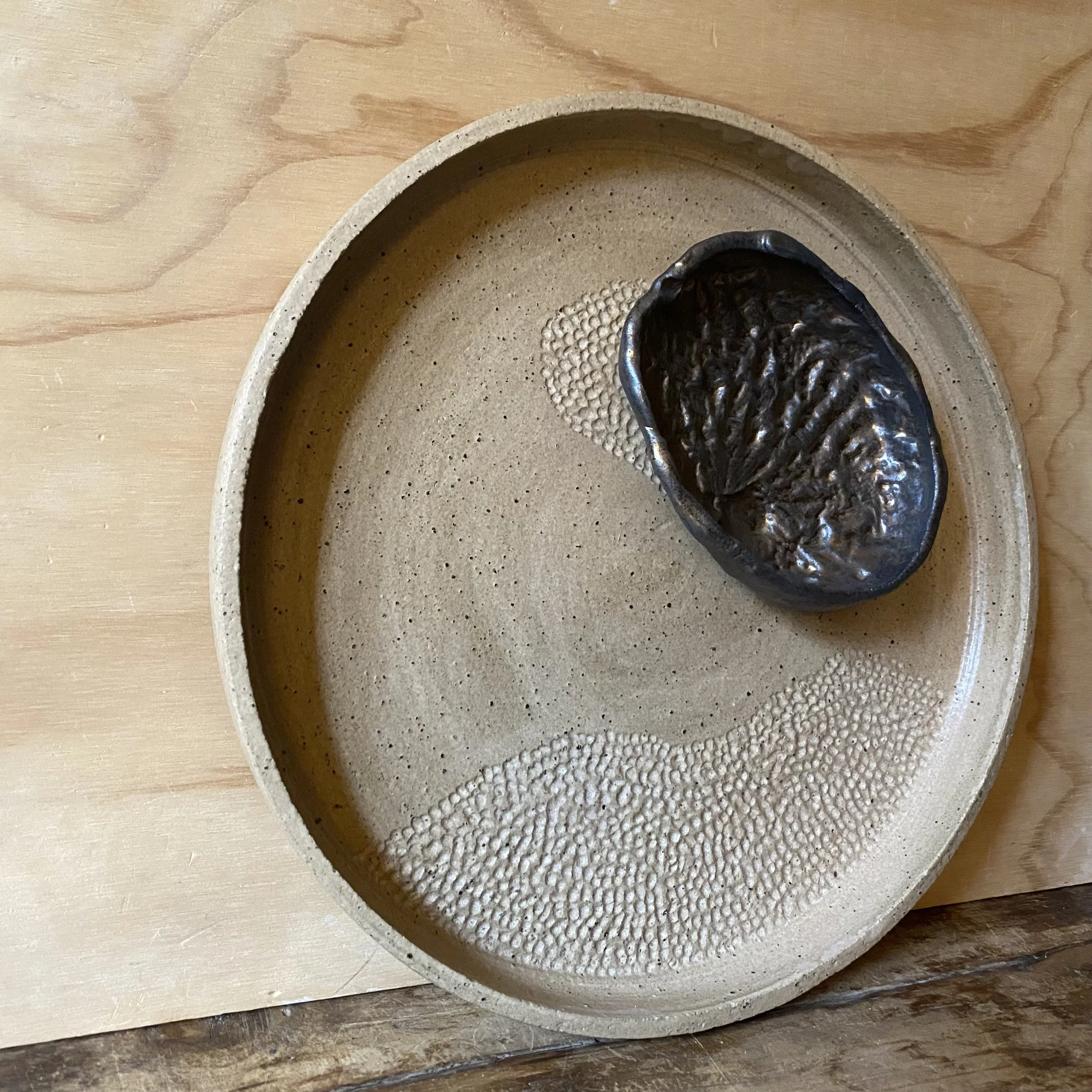Abalone Shell Dish Platter with Bronze Dish and new Sandy base glaze