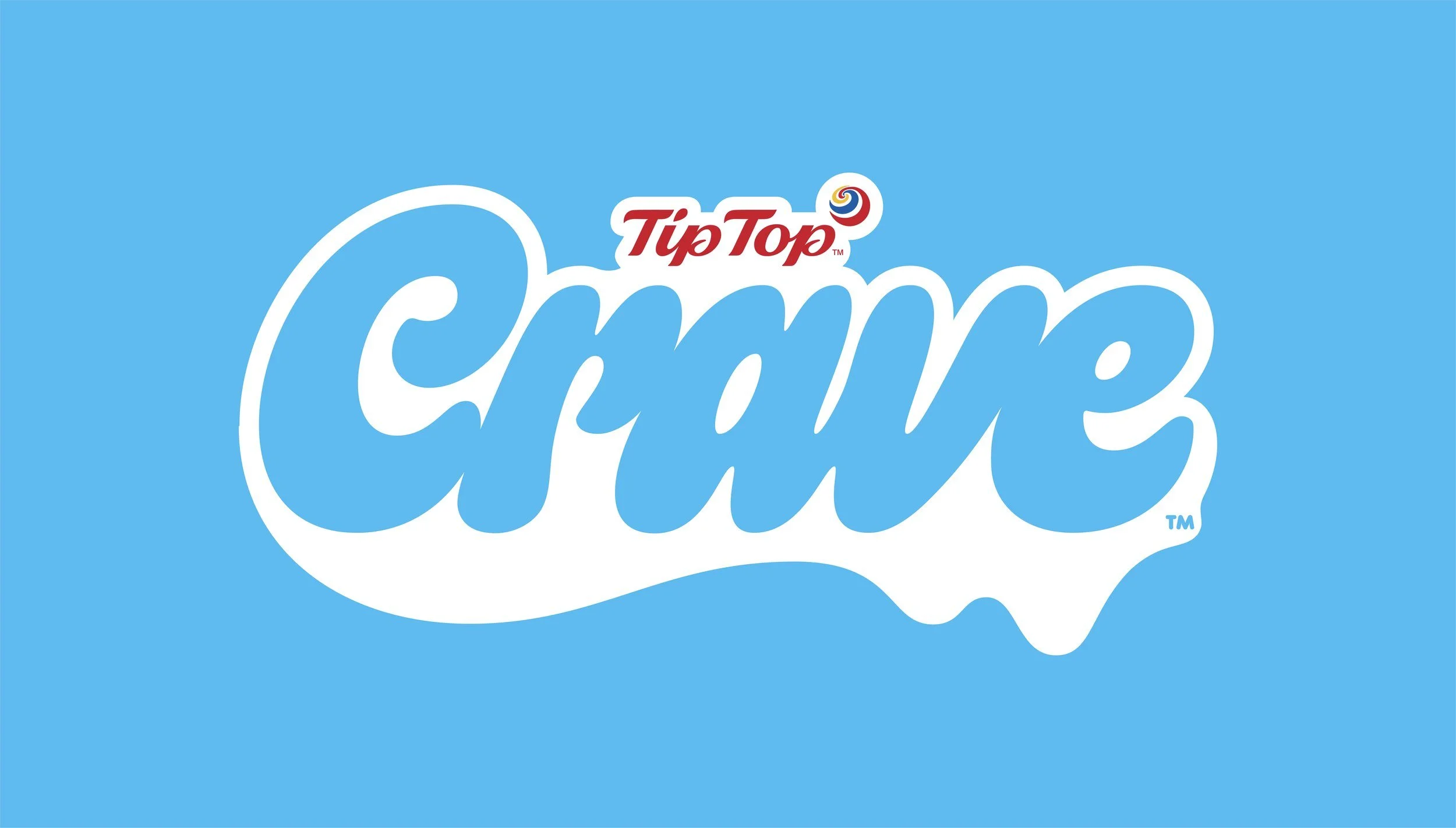 The Tip Top Crave logo, hand-lettered in white on sky blue