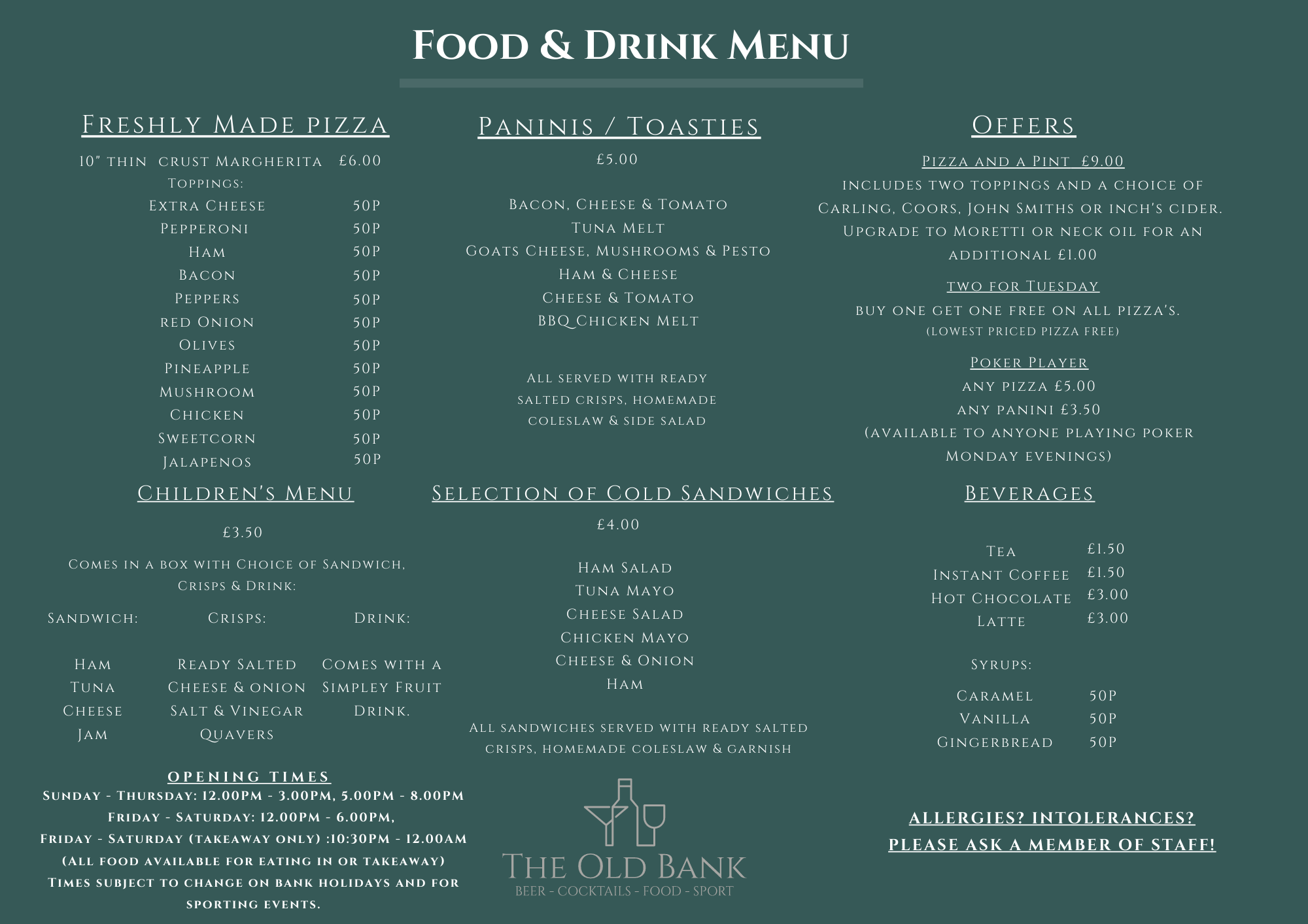 Food Menu — The Old Bank