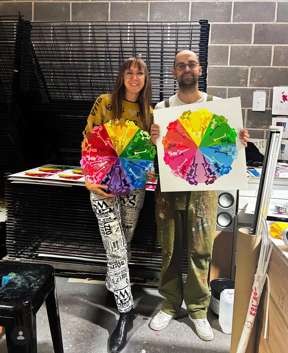 Harriet Vine, Co-founder, Tatty Devine, and Ricky, Mesh &amp; Blade screen printer