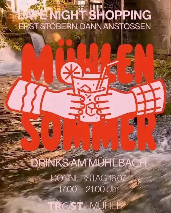 Habt ihr Lust auf ein ganz besonderes Einkaufserlebnis in stimmungsvoller Atmosph&auml;re?

Wir laden euch herzlich zu unserem allerersten&nbsp;Late Night Shopping am M&uuml;hlbach&nbsp;ein!

An diesem Abend &ouml;ffnen wir die T&uuml;ren unserer M&u