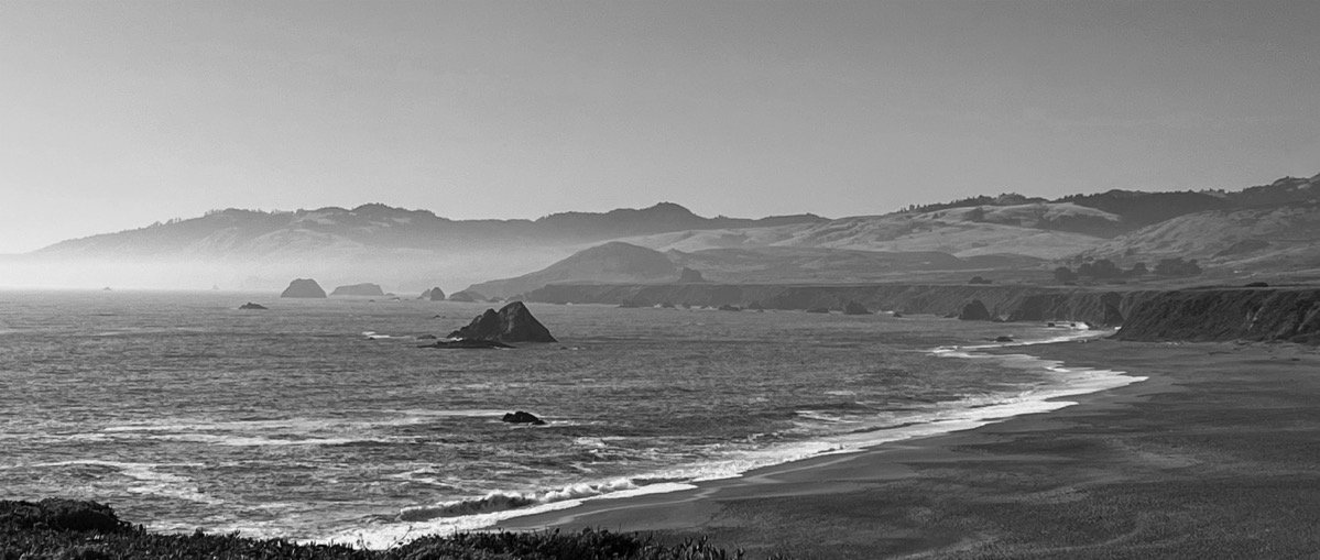 SWEPT — Jun 21 2022. Goat Rock Beach, Sonoma Coast State Park in Jenner, California. iPhone 13 Pro Max, 5.7mm, 1/11400s, f/1.5, ISO 50. Monochrome.