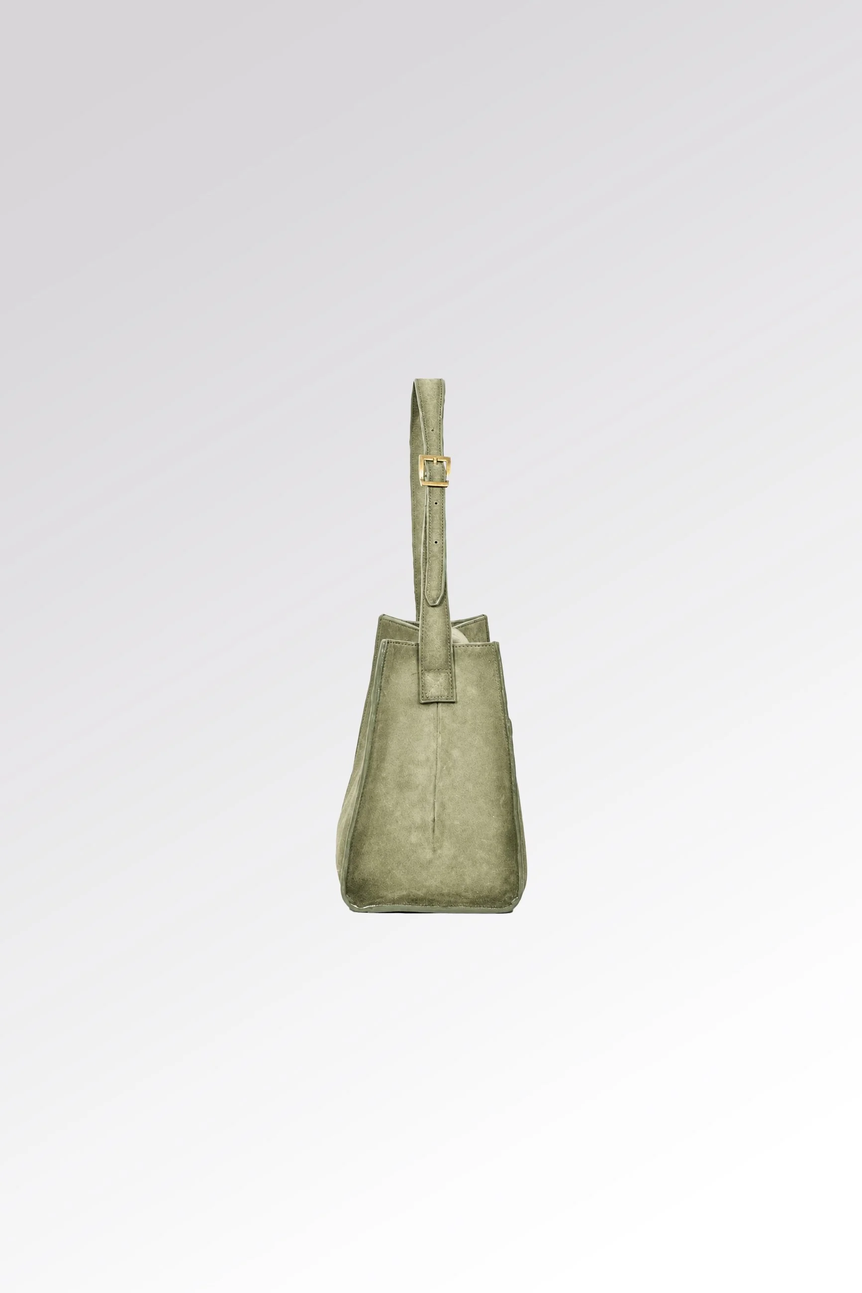 Soft suede shoulder bag with hand-airbrushed finish.