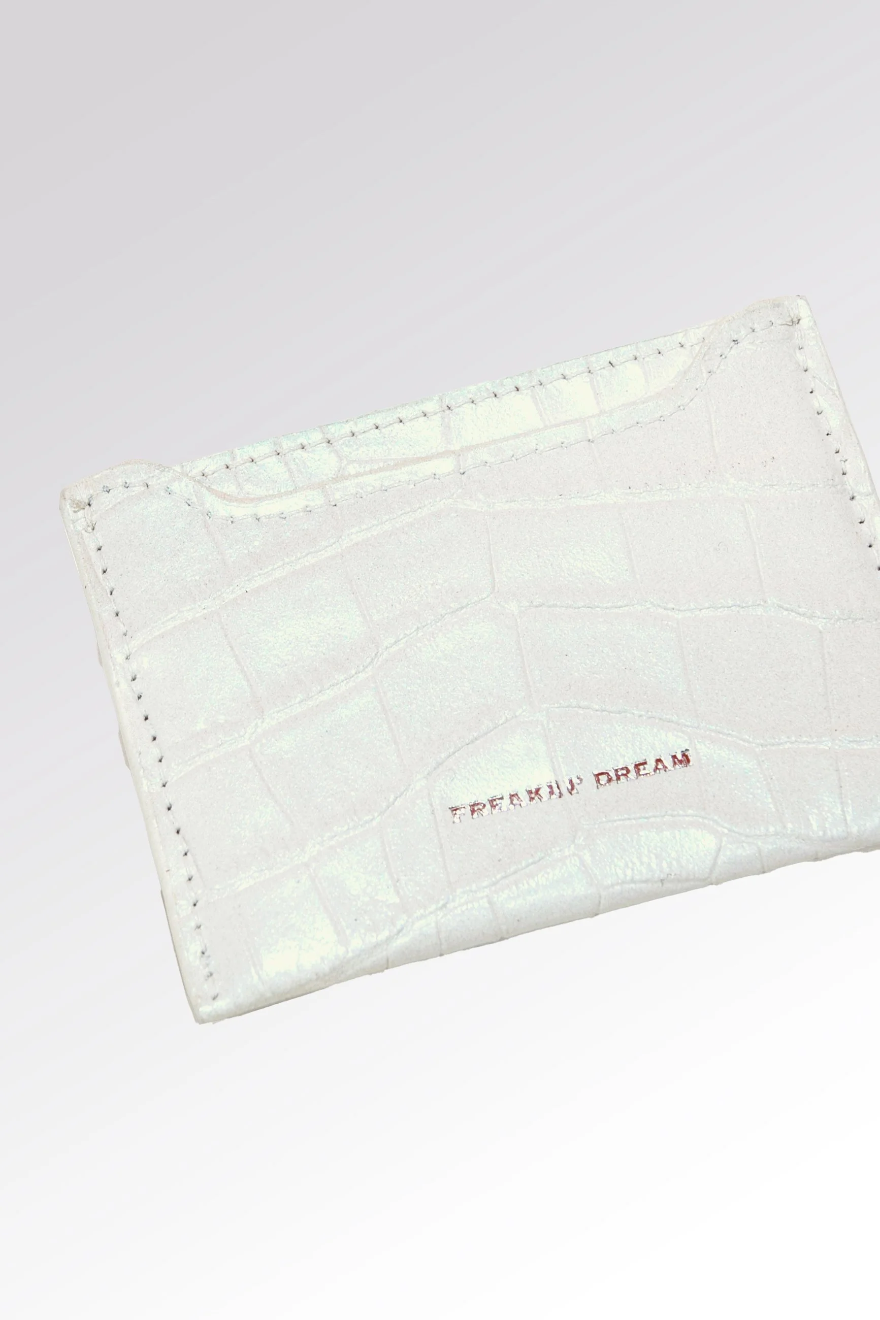 Handmade Italian embossed calfskin card holder with pearlescent finish