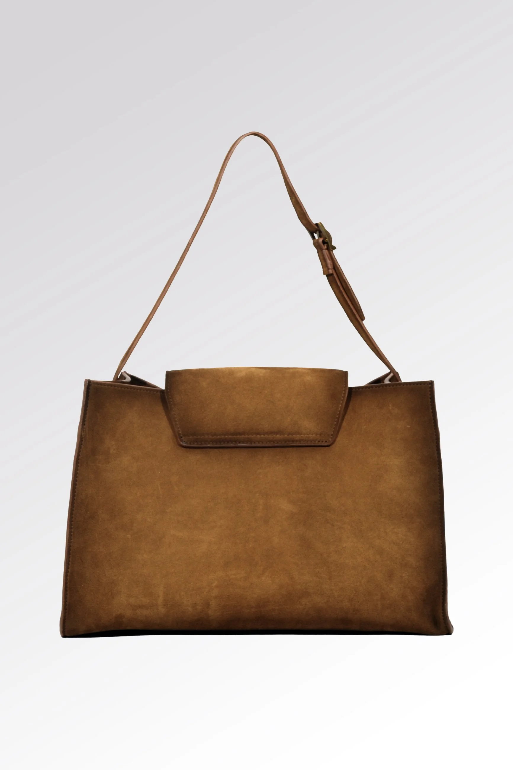 Large Florence-made suede shoulder bag in Burnt Wheat