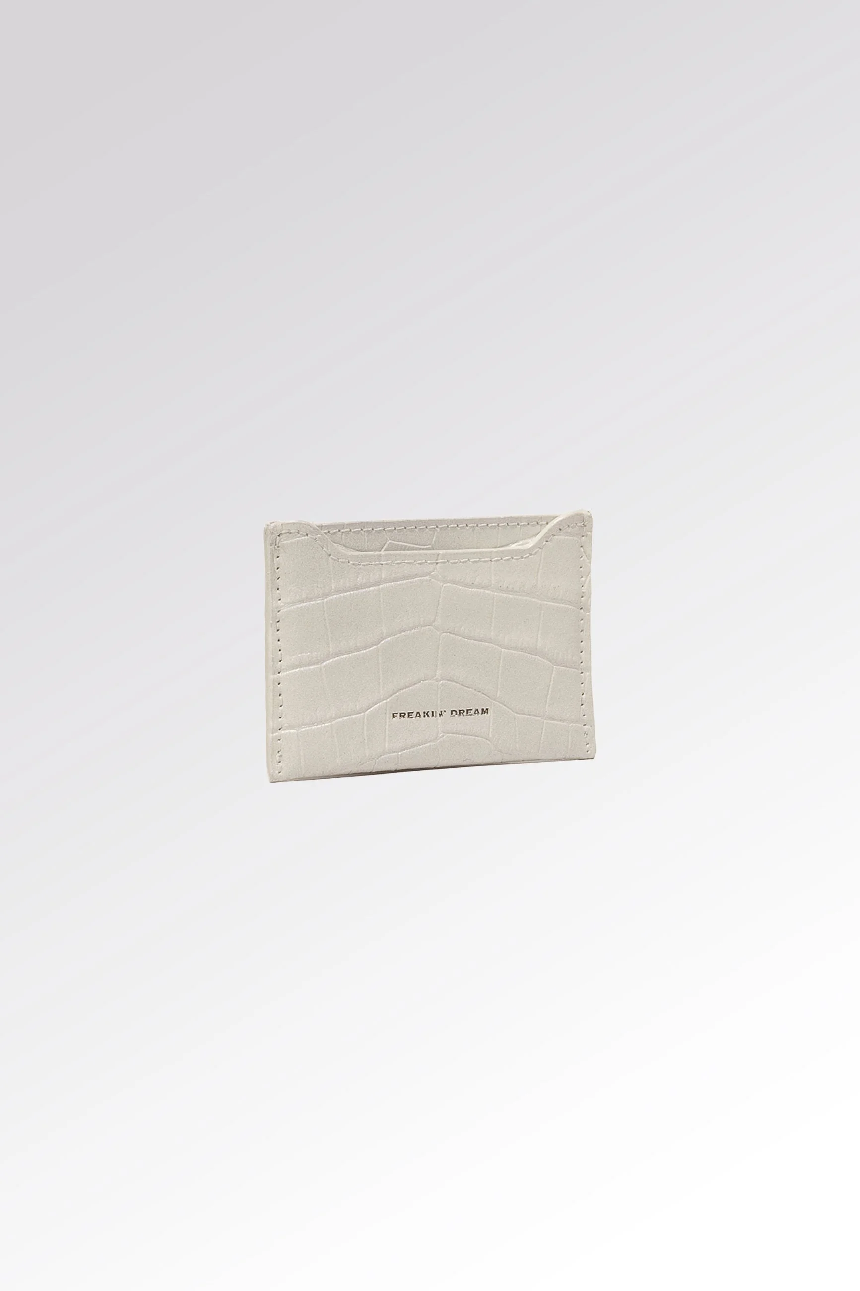 Slim leather card holder with crocodile-effect embossed texture