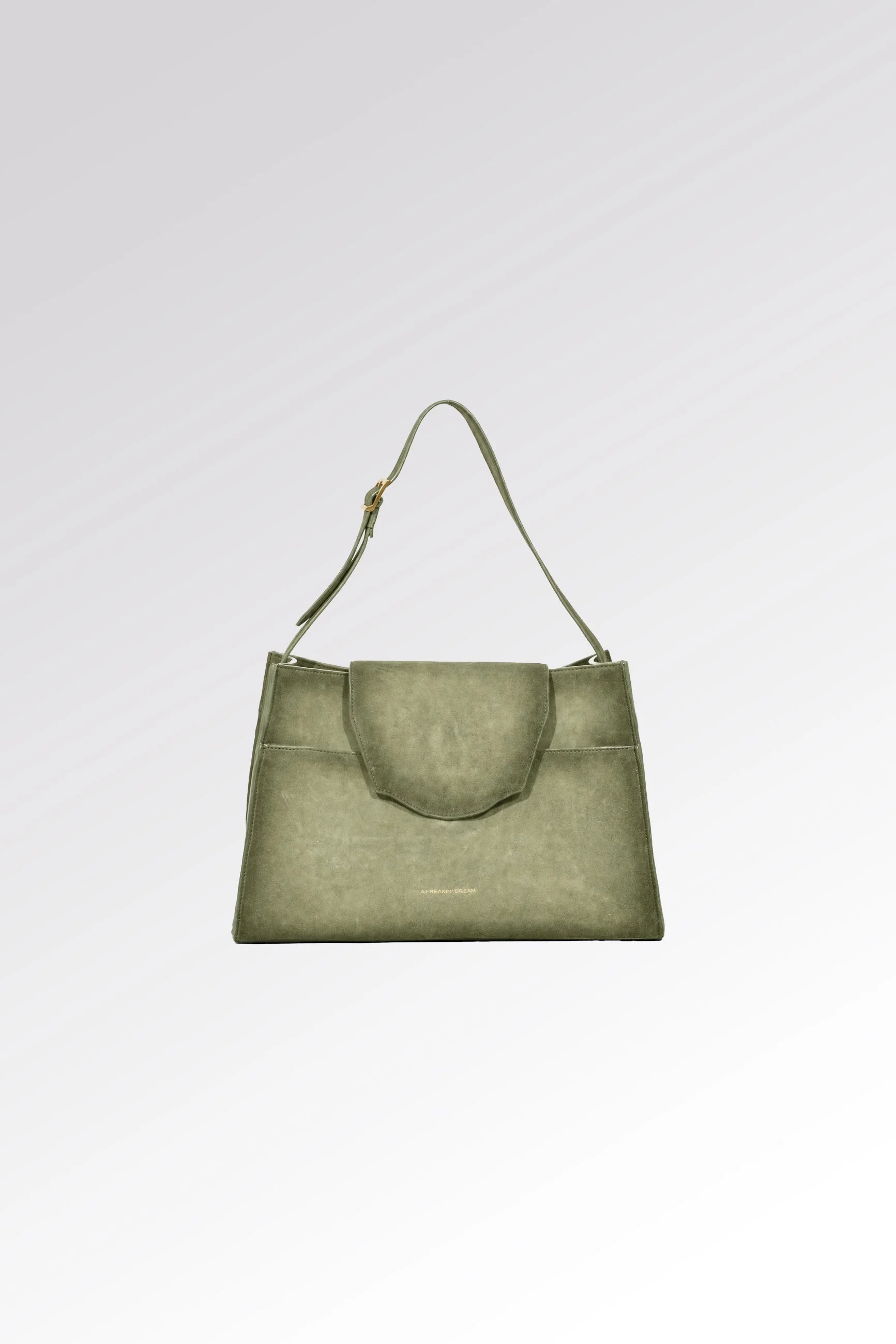Large Pascale Sage Green suede shoulder bag handmade in Florence.