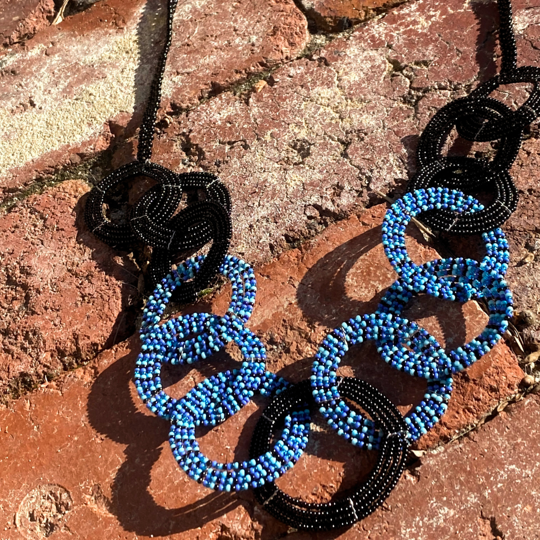 Necklace | Beads | Circles on a String | Black & Blue