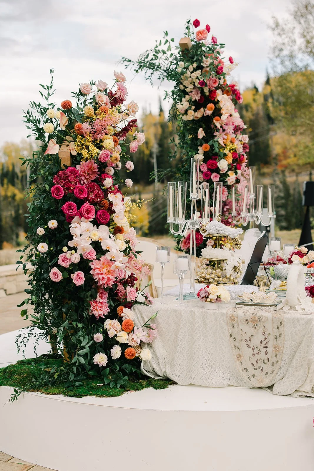 Traditional Sofreh ceremony lounge with ornate florals, candles, and ceremonial details at Montage Deer Valley, planned by Duet Weddings and Events