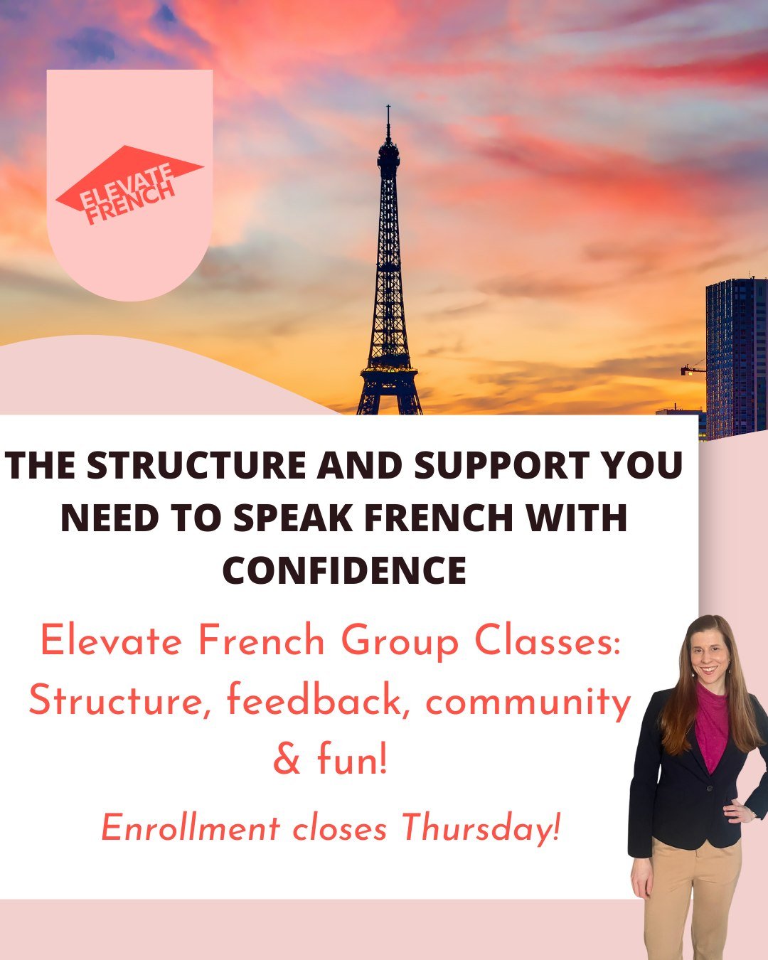 You don't need another app or workbook to speak French.

What you DO need is practice speaking in a welcoming and structured environment, plus personalized feedback that will help you to speak more confidently. 

Elevate French Classes are open for e