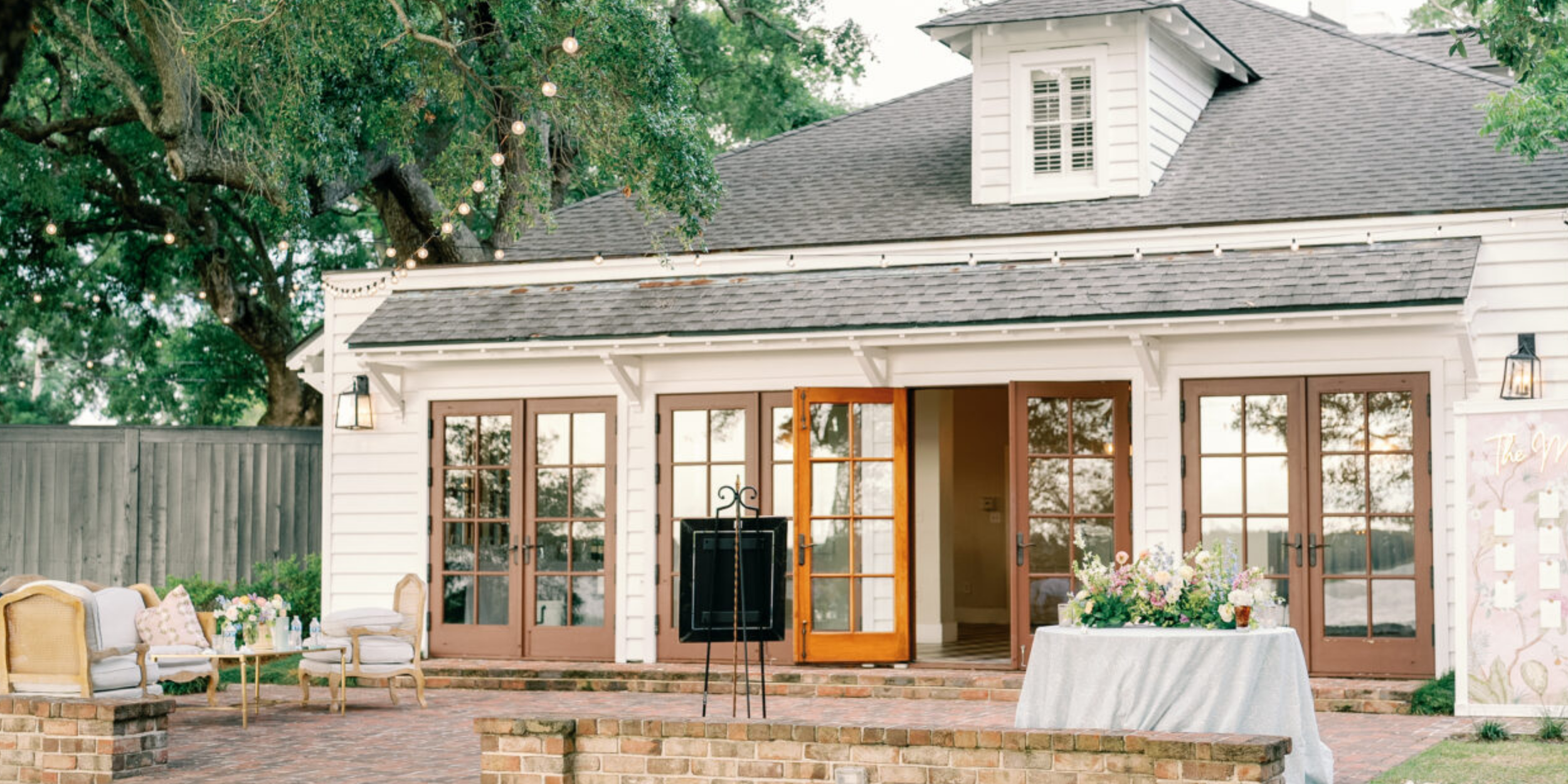 Exterior of The River House at Lowndes Grove Plantation decorated for a wedding