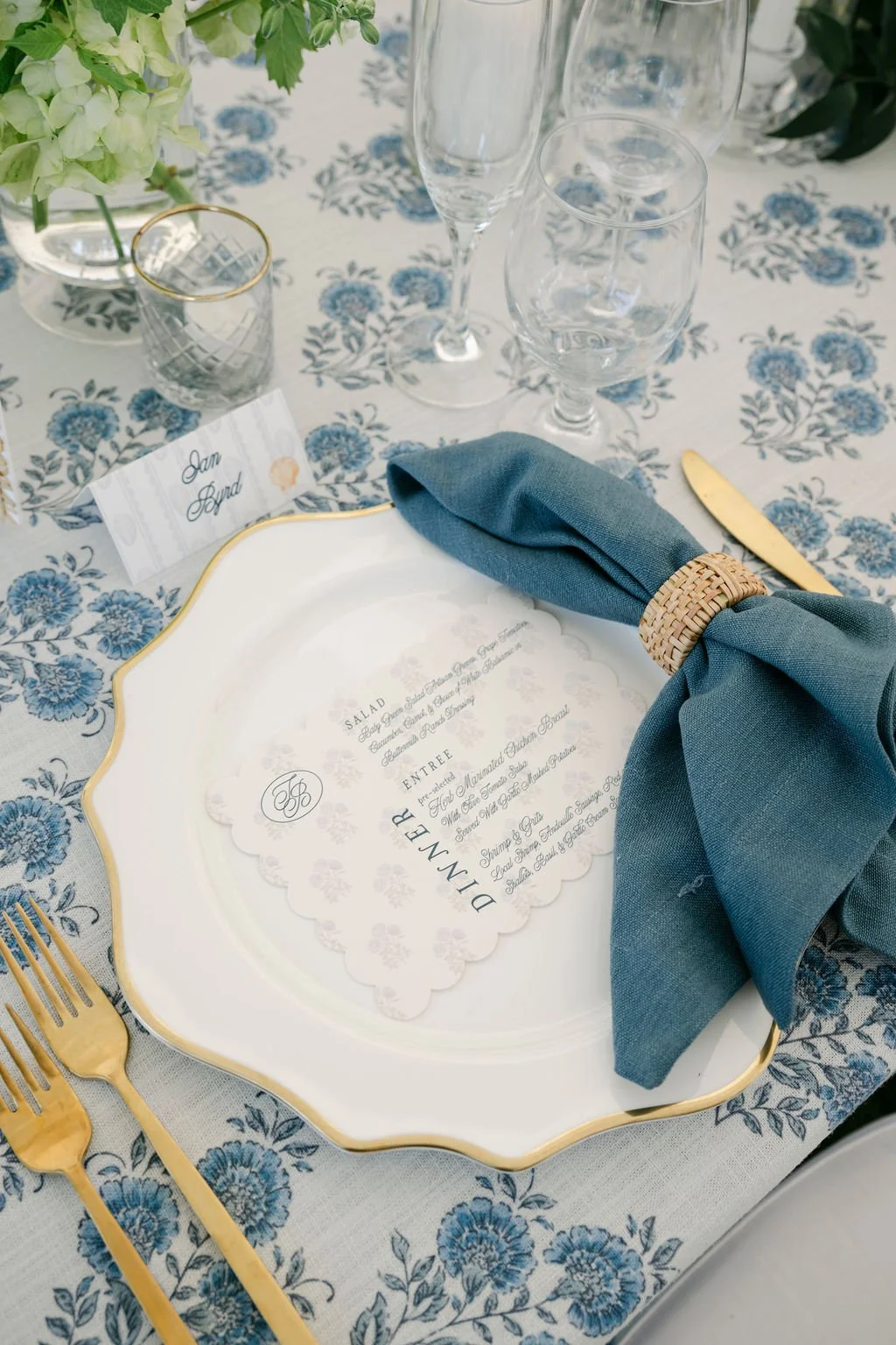 Custom wedding menu and place cards by Hartsy Designs for coastal wedding at Oldfield South Carolina