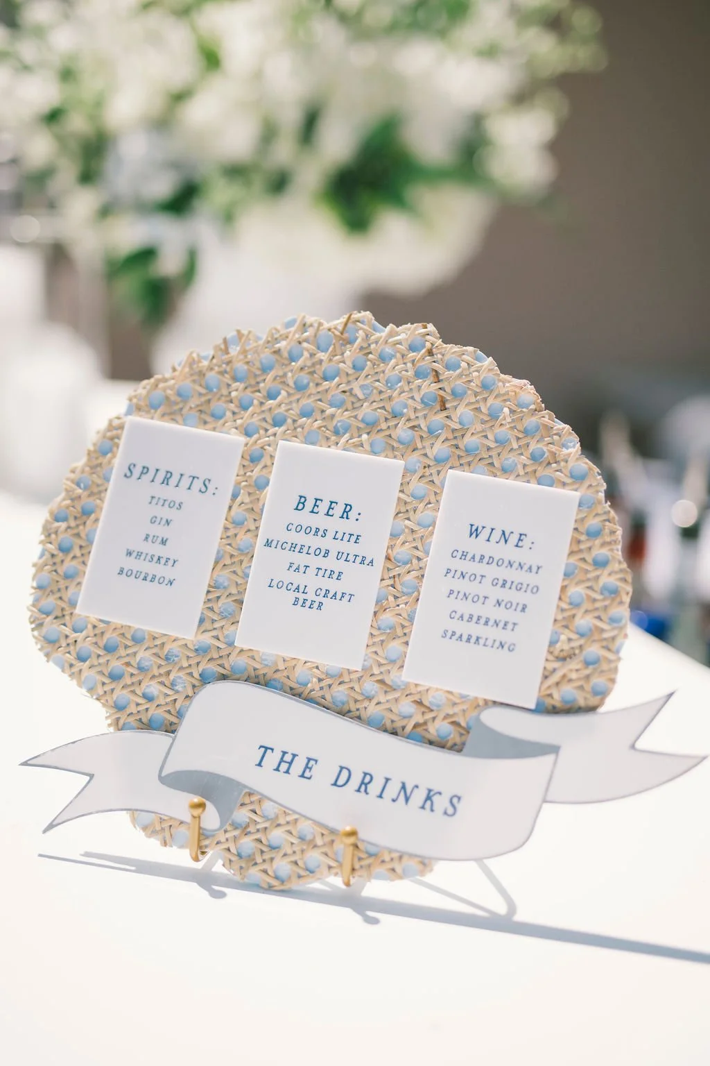 Custom wicker bar sign for coastal wedding at Oldfield South Carolina by Hartsy Designs