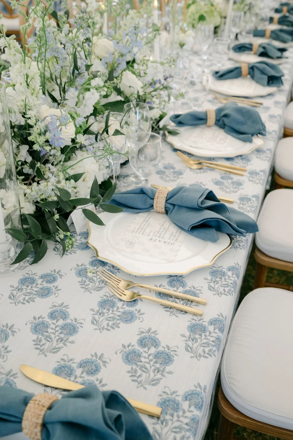 Wedding reception tablescape at Oldfield South Carolina with custom paper goods by Hartsy Designs