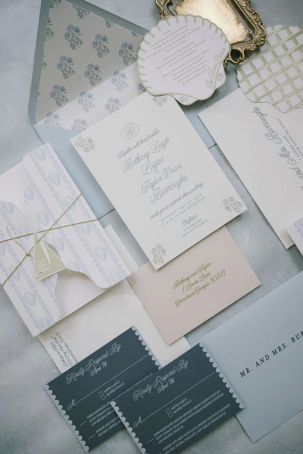 Custom coastal wedding invitation suite by Hartsy Designs for Bethany and Taylor at Oldfield South Carolina
