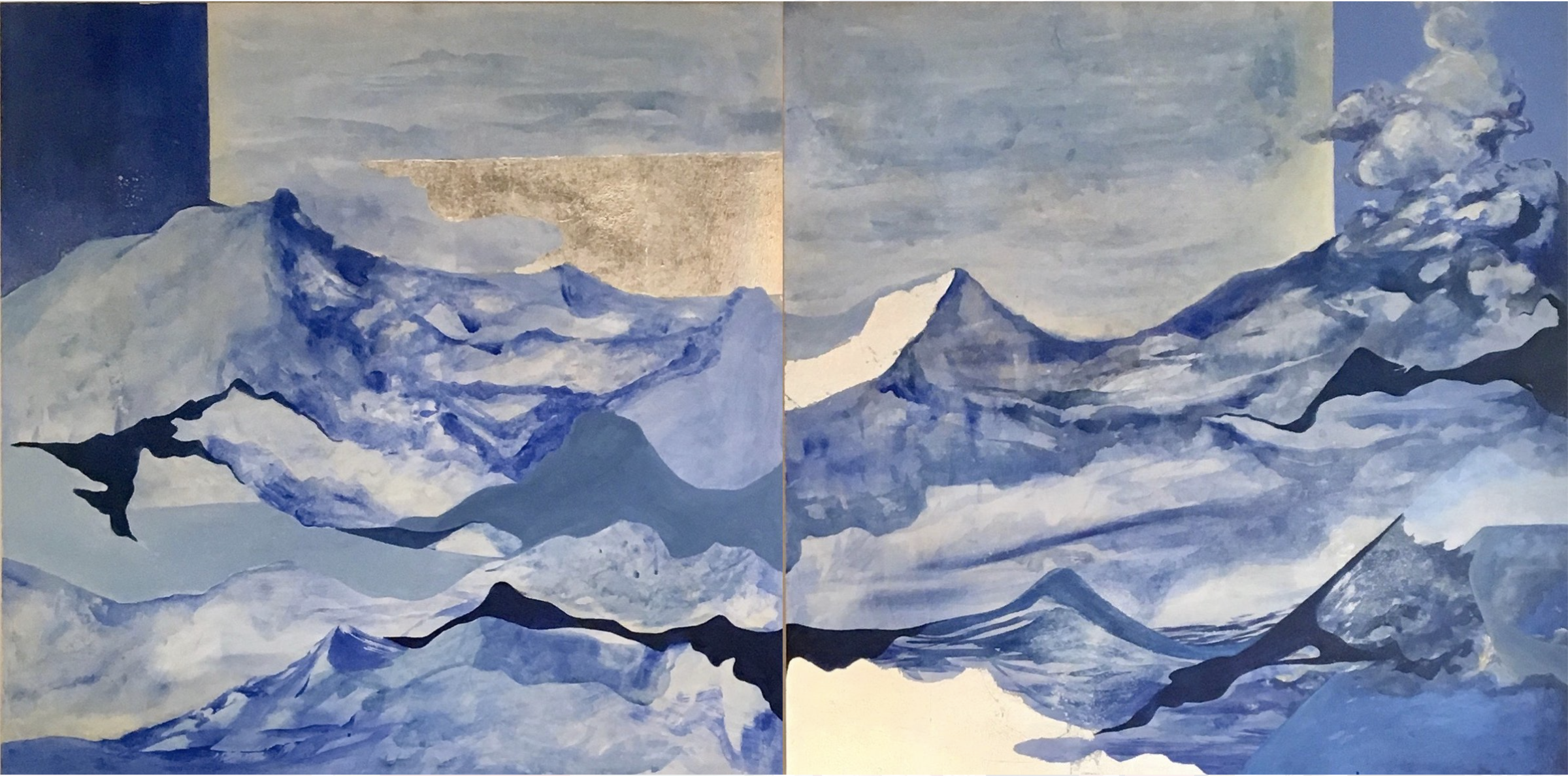 "Sacred Landscape" (Commission) Mixed Media & Acrylic on Wood Panel. Diptych, 30"x60". 2018
