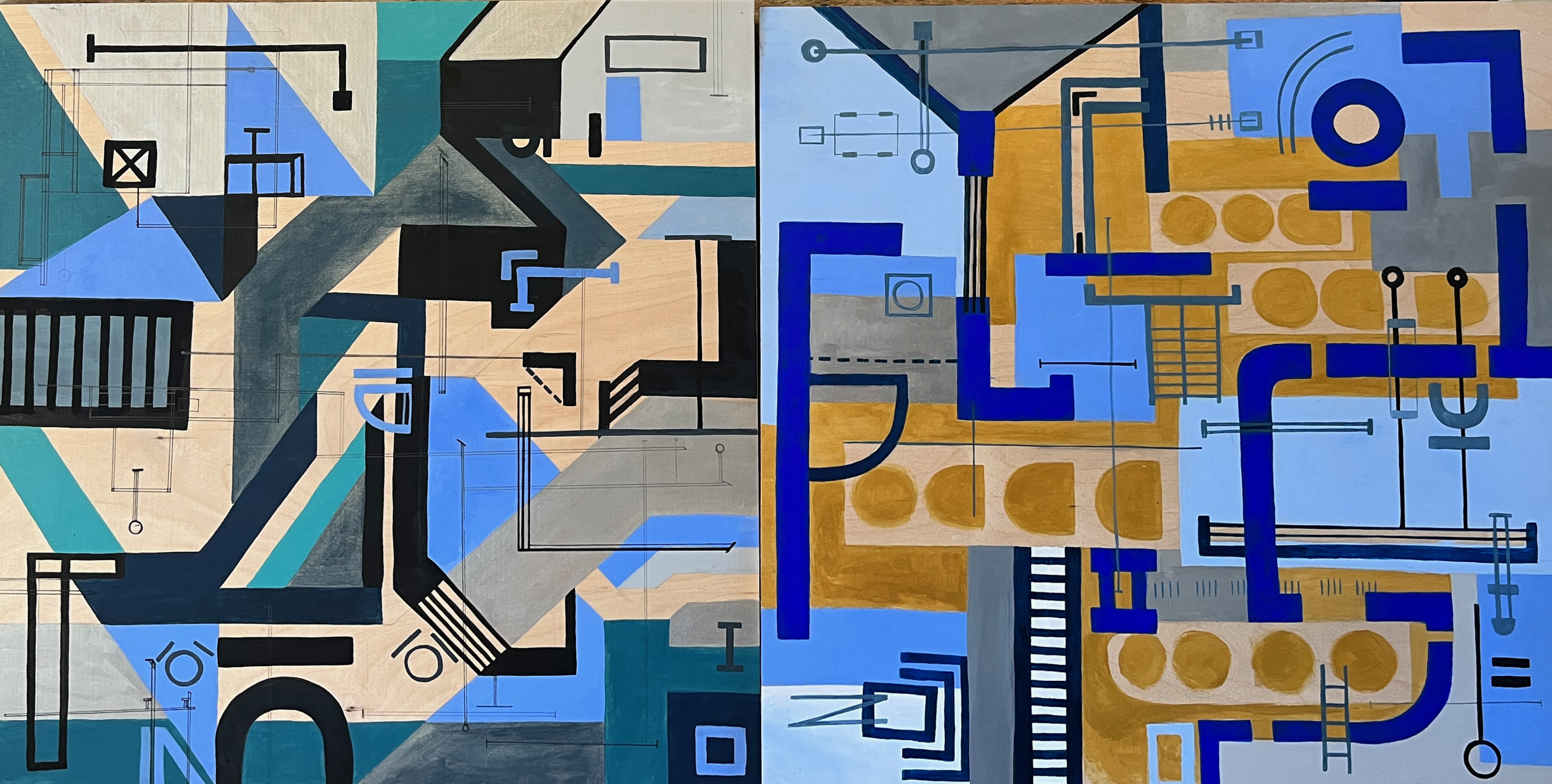 "LEXICON" Mixed Media on Wood (Sold). 24"x48", Diptych. 2016