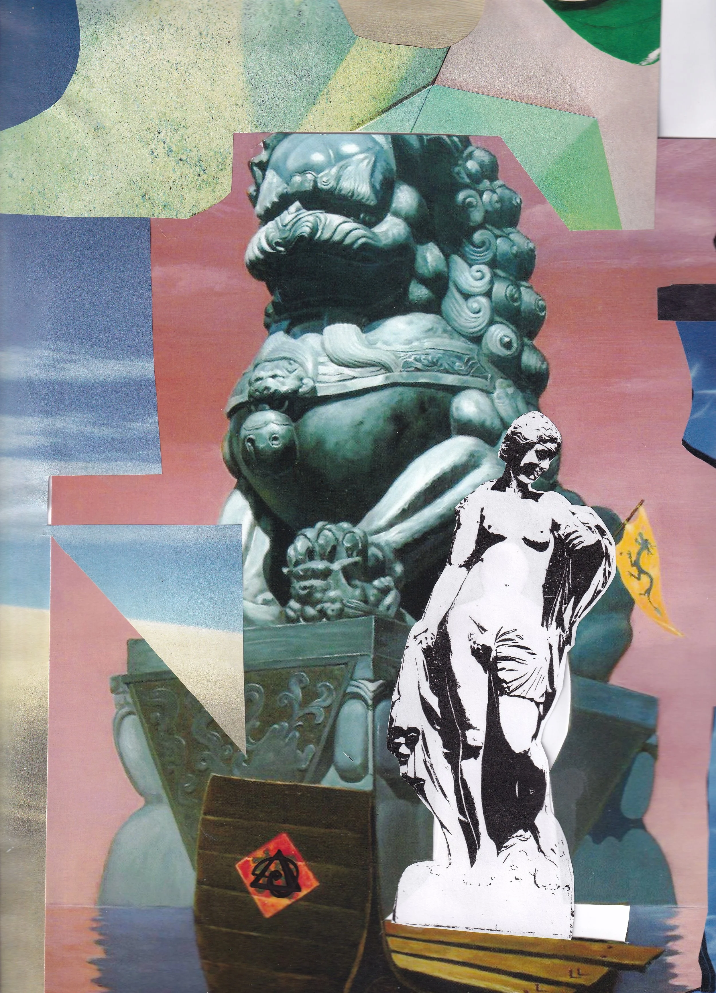 "Wanderlust" Paper Collage, 10x13". 2024