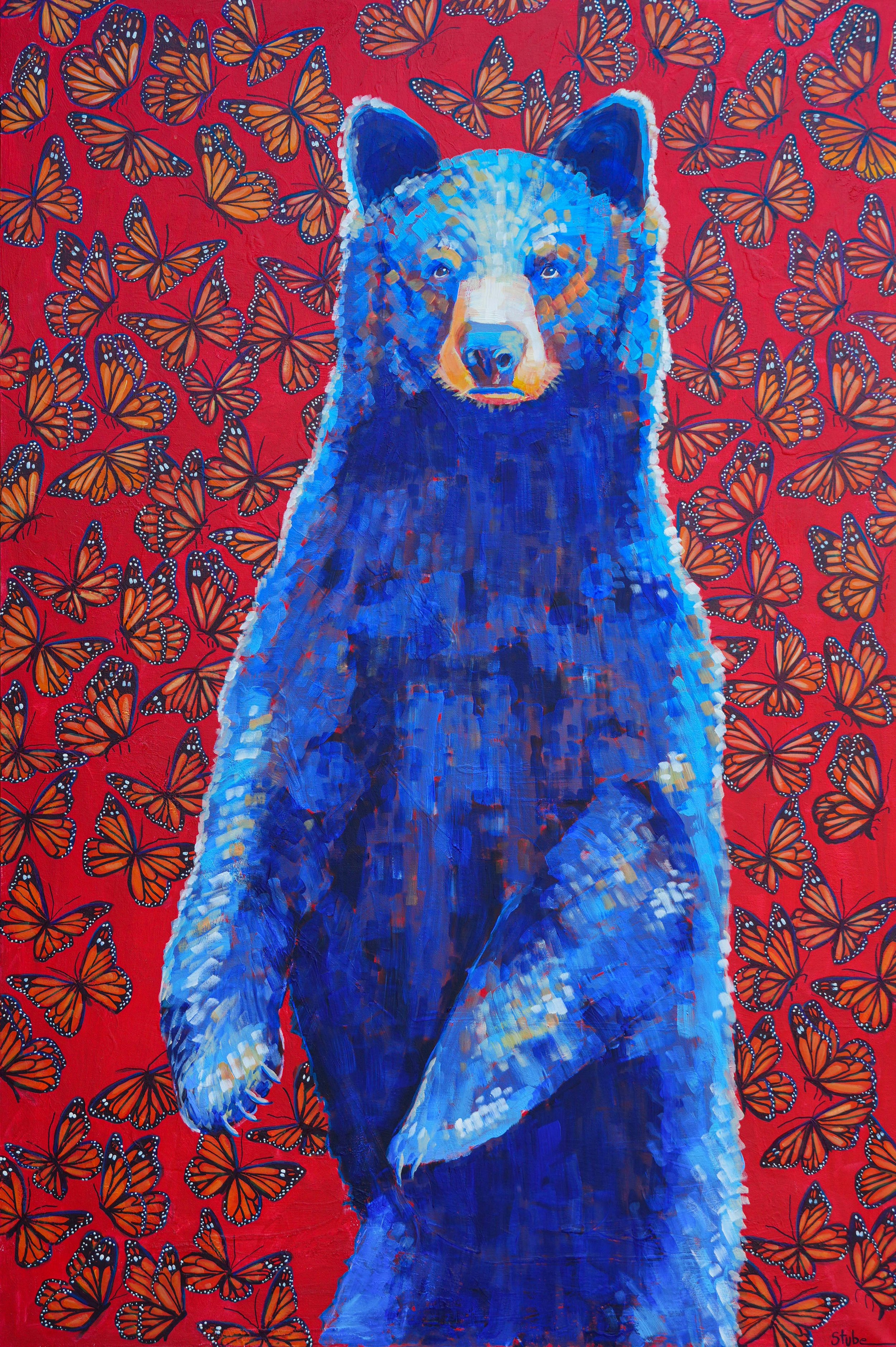 Black Bear and Butterflies Original