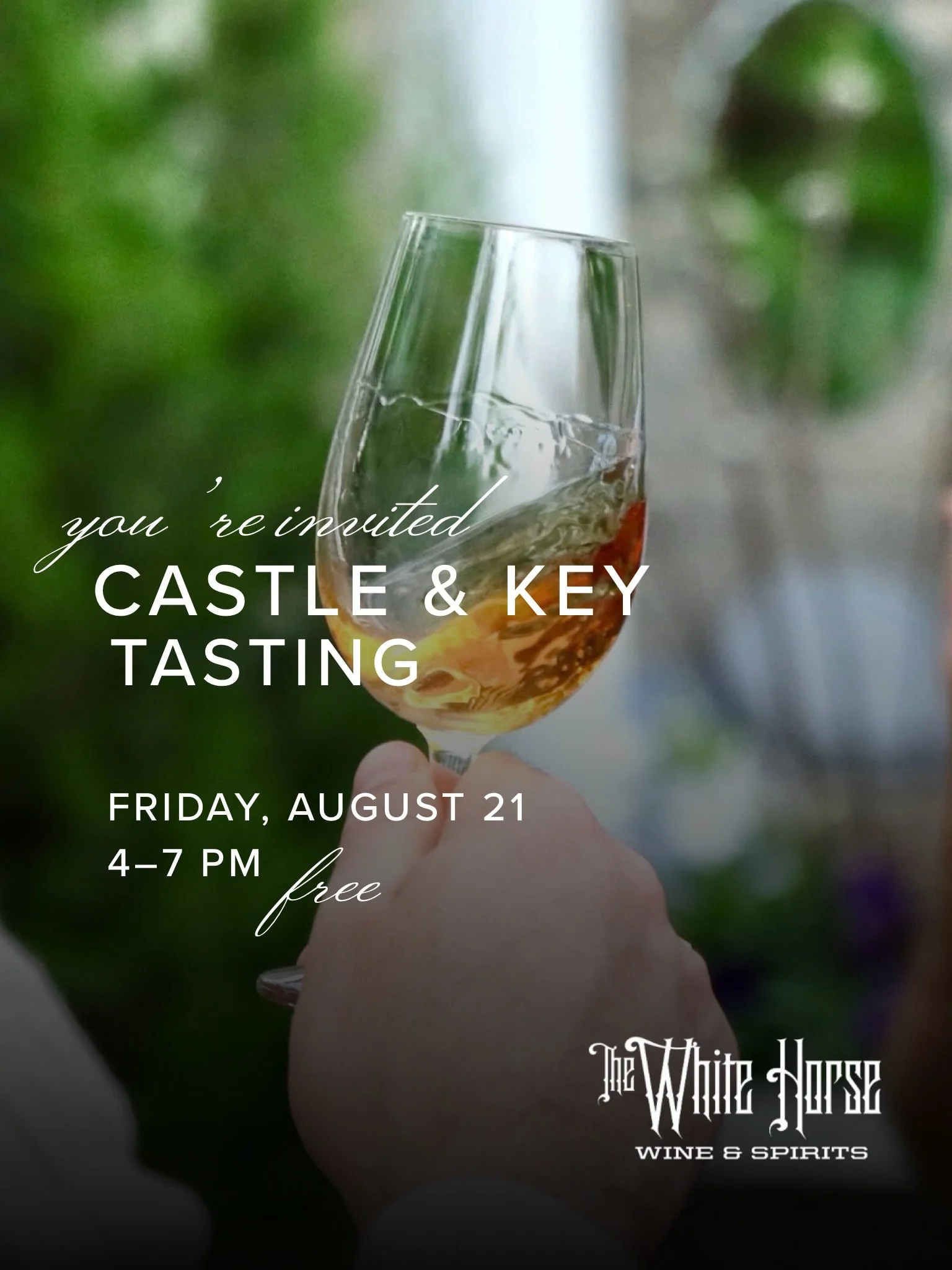 Soldier through these blistering days by tasting a few choice spirits&mdash;

Castle &amp; Key Tasting 
Friday August 21, 4&ndash;7 PM.
📍 The White Horse. FREE.

Castle &amp; Key takes deep pride in every spirit they make, honoring the place, people