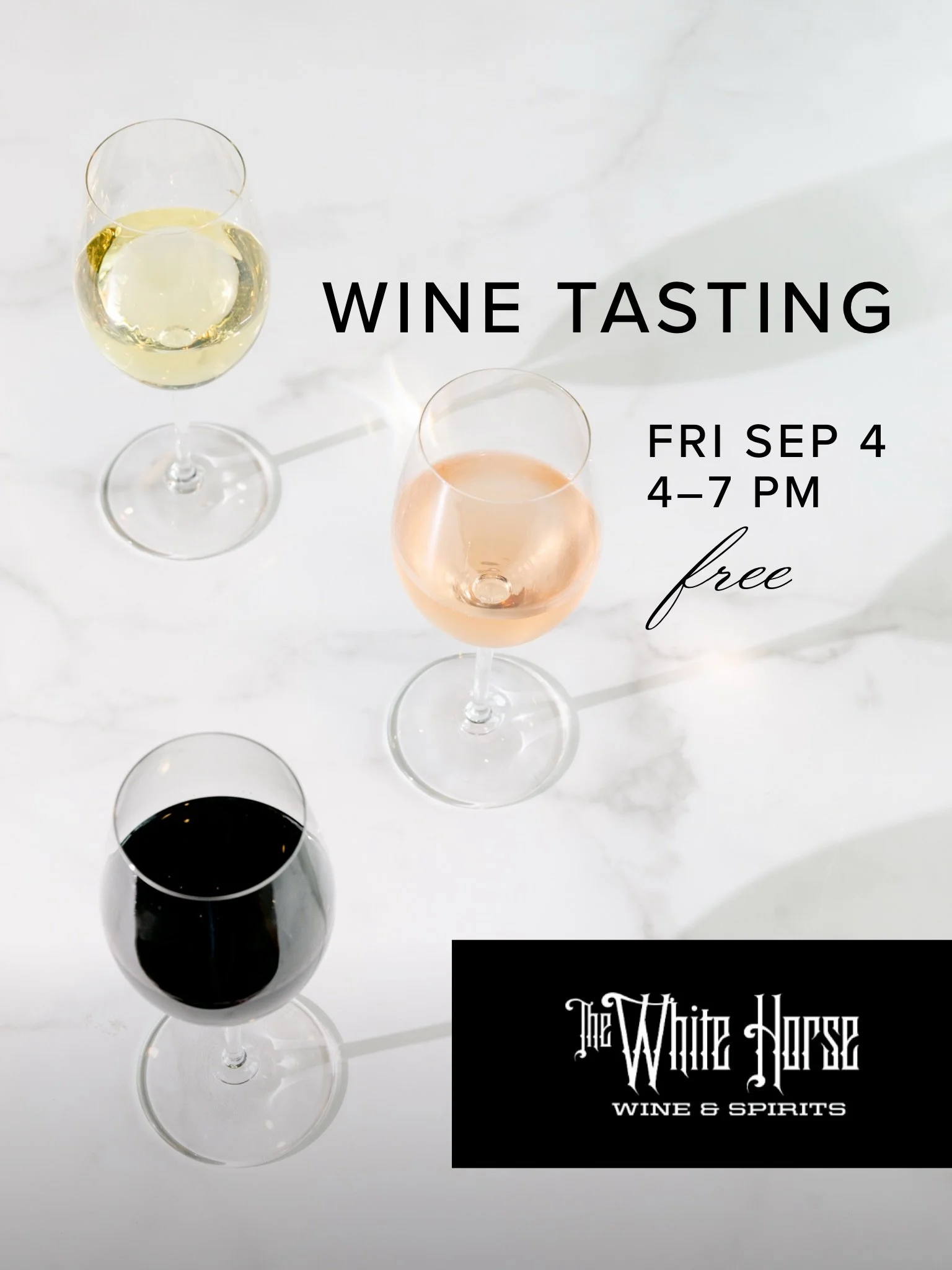 We&rsquo;re telling you now&mdash;

WINE 🍷 TASTING
Friday, September 4 / 4-7pm
📍 The White Horse 🆓

Join us to taste 4 wines that are ideal to drink now 🔜 through Fall.
- Pullus Ros&eacute;
- The Wolftrap White Blend
- Care Garnacha Nativa
- Silv