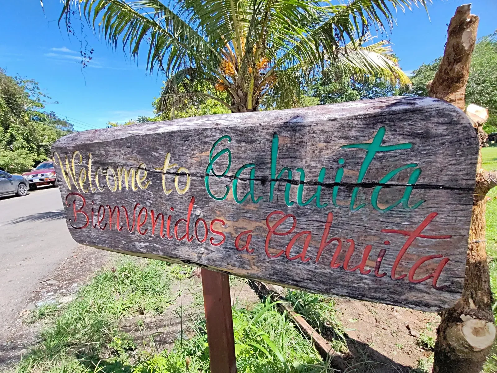 Wooden Sign Welcome to Cahuita
