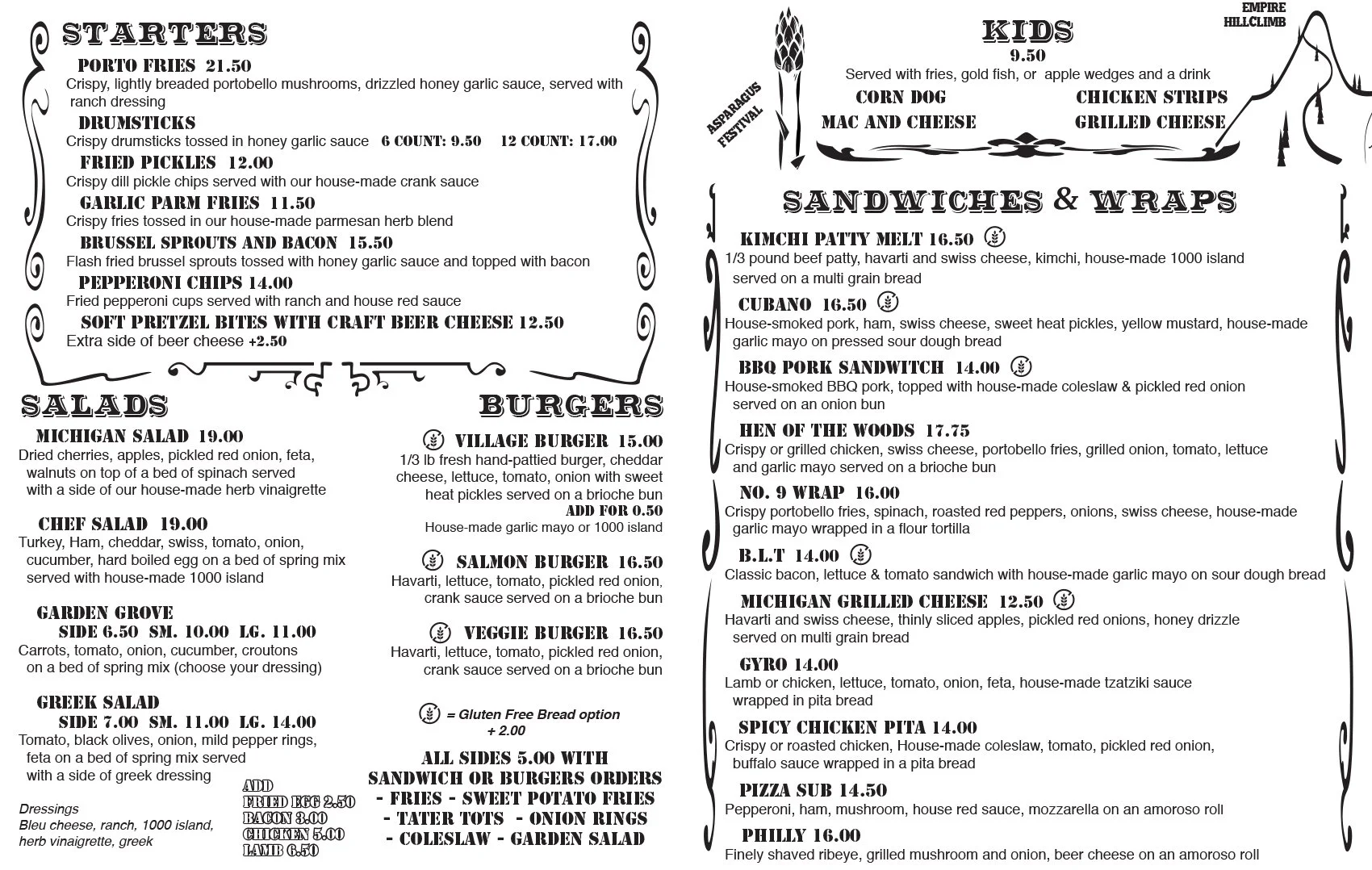 Menu — Empire Village Inn