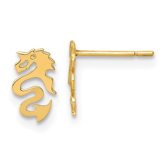 14K Yellow Gold Polished Dragon Earrings