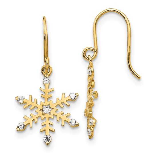 14K CZ Snowflake Dangle Earrings