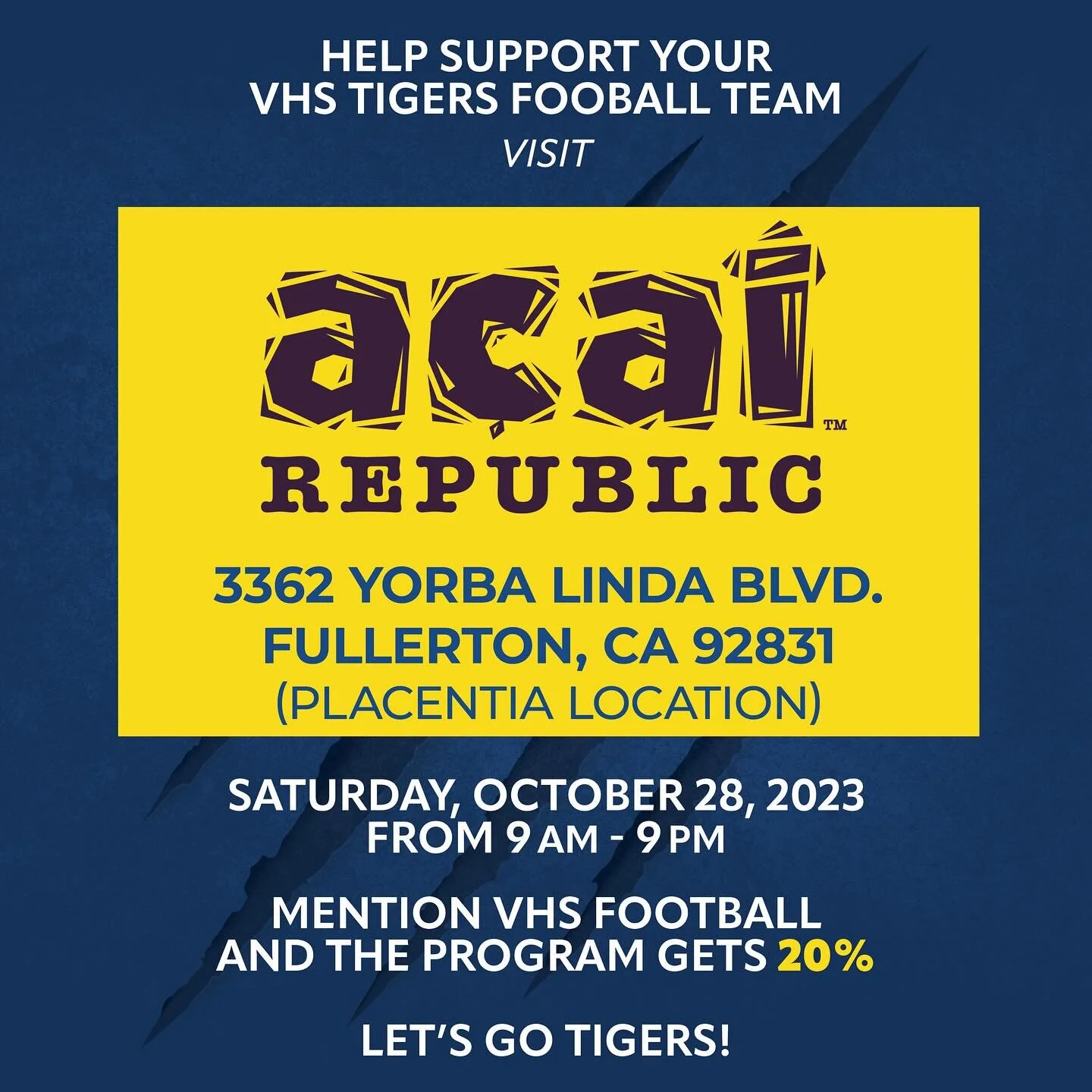 Huge thank you to everyone that showed up to our last two fundraisers. We have one more this Saturday. Please stop by, get the best Acai bowl in town, and help out the football program. #acairepublicfullerton