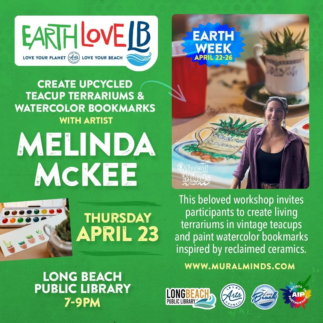 🎨🌿 GET CREATIVE WITH MURAL MINDS + MELINDA McKEE 🌿🎨

Join us for a magical, hands-on workshop with local Long Beach artist Melinda McKee of Mural Minds 💫 @muralminds @miimckee 

📍 Long Beach Public Library
📅 April 23
⏰ 7&ndash;9 PM
👩&zwj;🎨 A